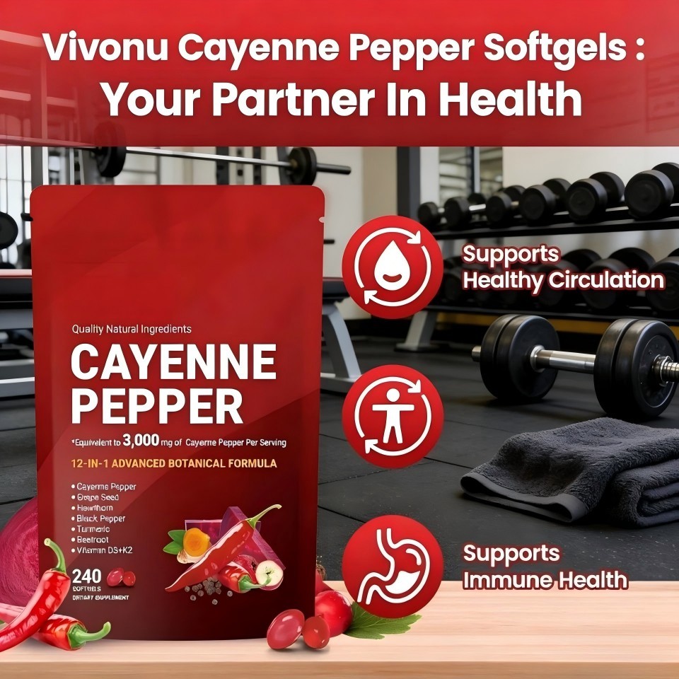 VivoNu Cayenne Pepper Supplement 240 Softgels Metabolism Support