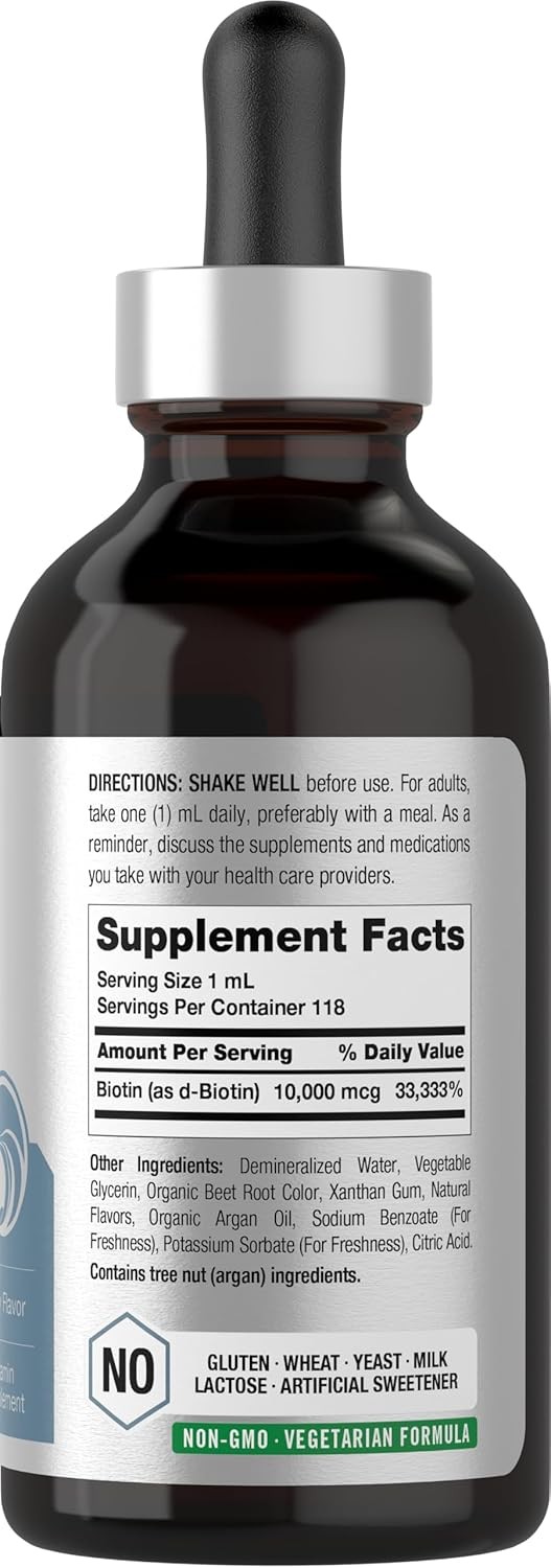Biotin Liquid 10000mcg | 4 fl oz | Vegetarian Drops, Non-GMO | by Horbaach