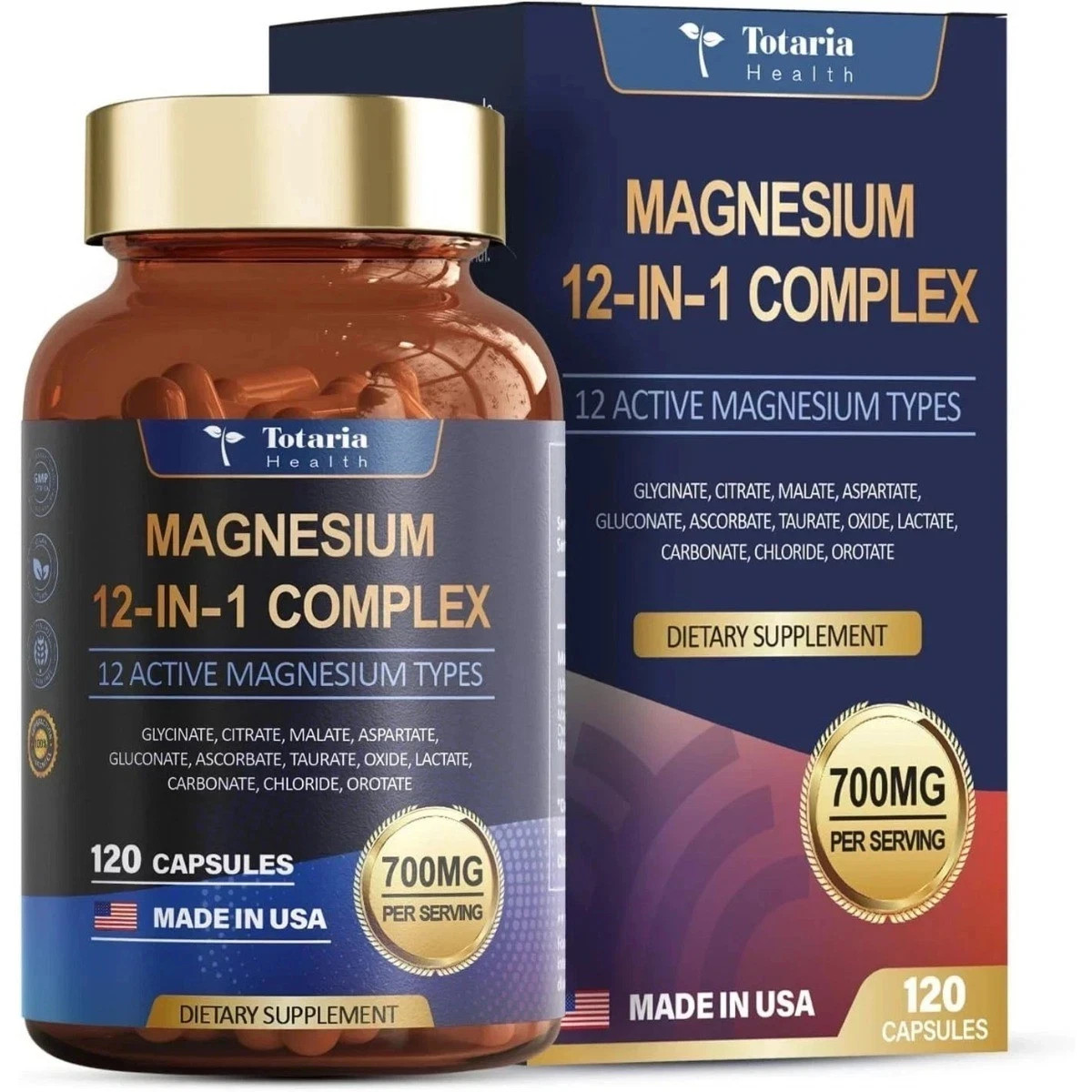Totaria 12-in-1 Magnesium 700mg | Vegan Capsules for Nerve Bone Sleep,120ct USA