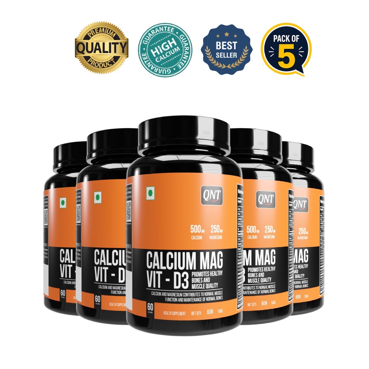 5 Pack Q.NT Calcium Magnesium D3 300 Tablets Bone Support