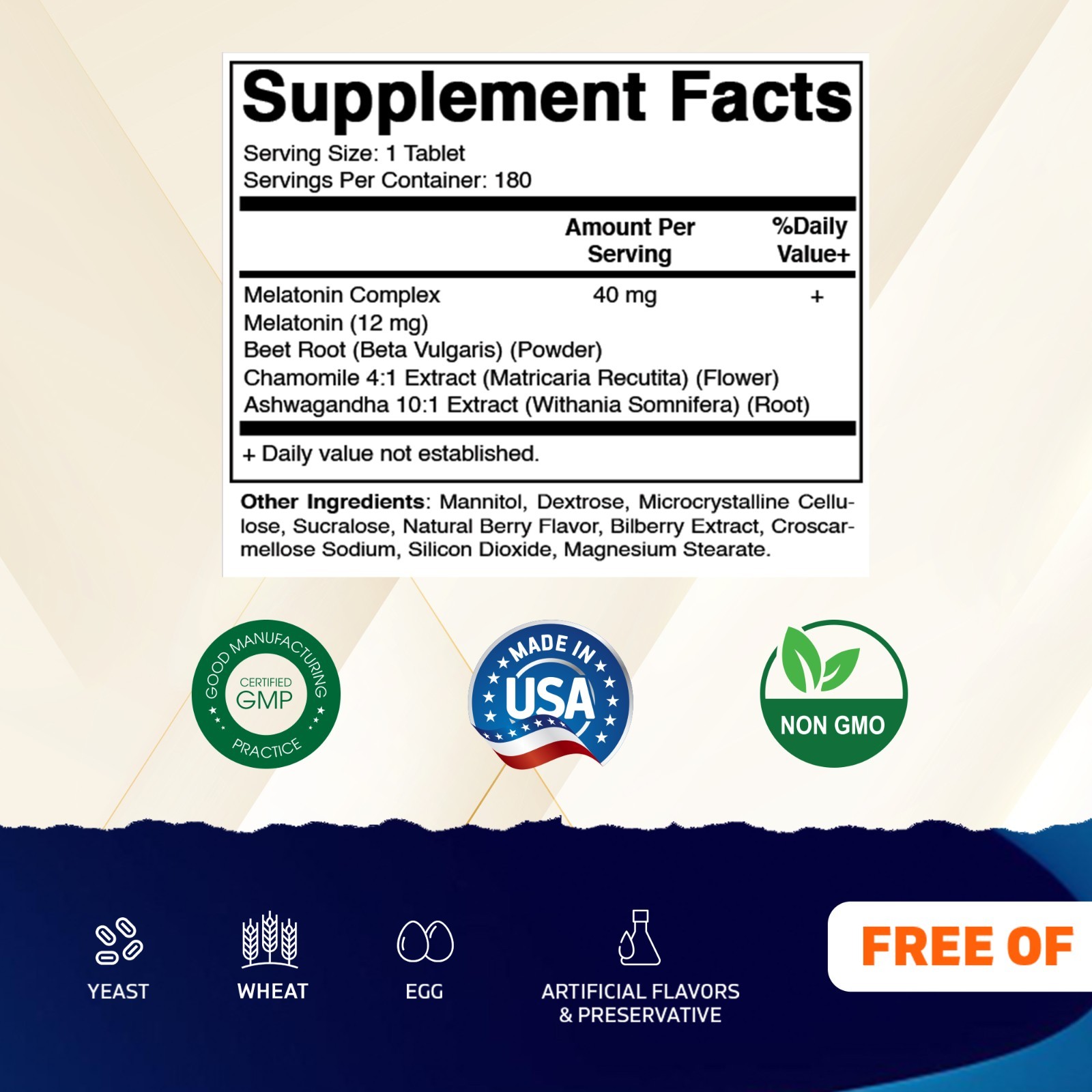Vitamatic Fast Dissolve Melatonin Complex 40 mg – Natural Berry Flavor – 180 Tab
