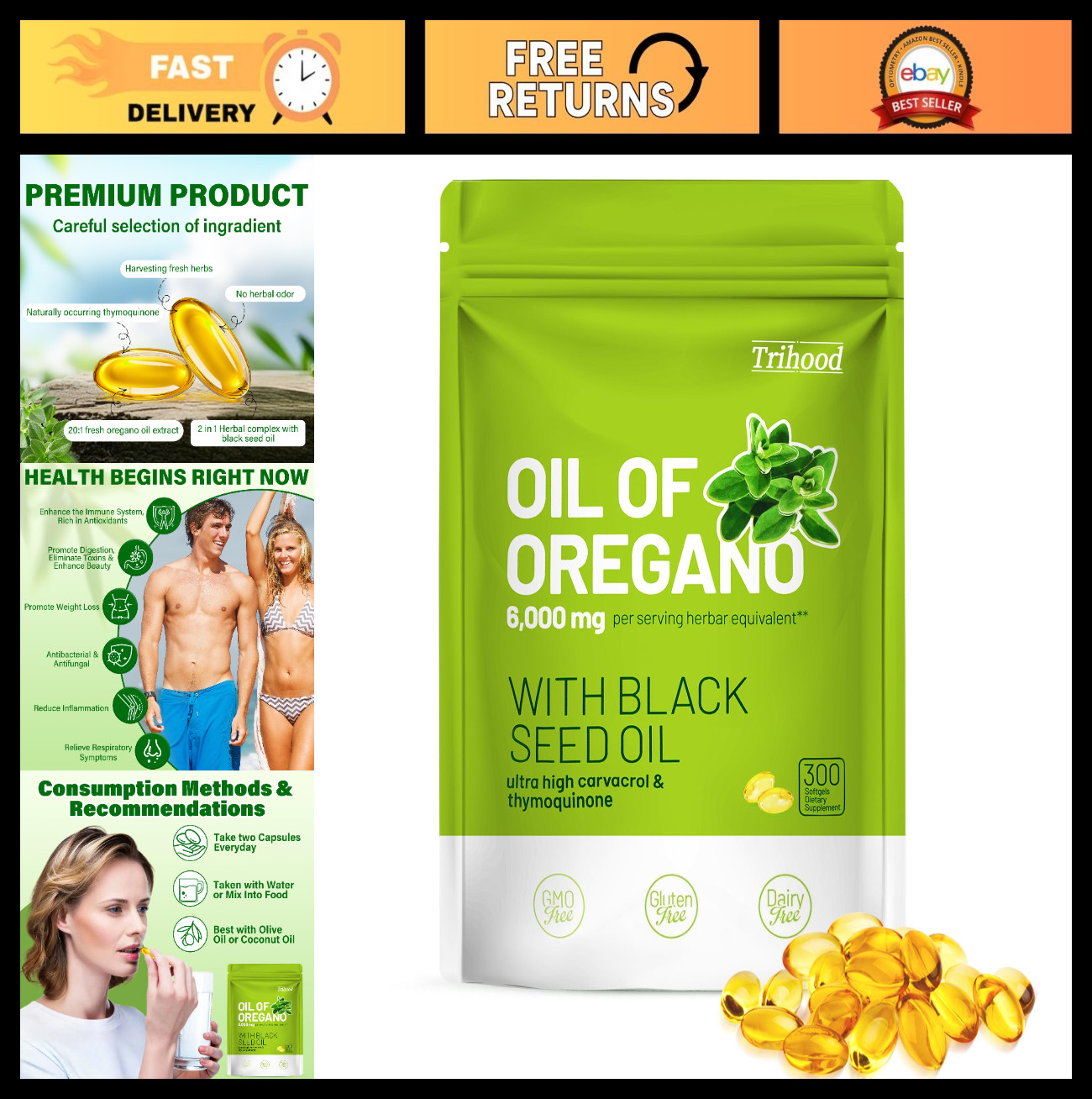 Max Strength Oil of Oregano & Black Seed Softgels 300 | Immune, Digestive, Respi