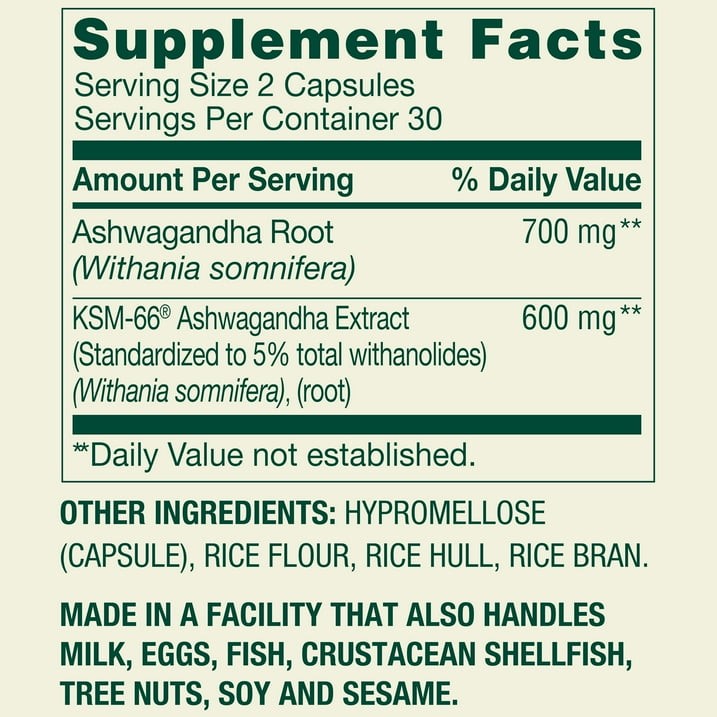 Spring Valley Ashwagandha 1300mg Supplement 60 Vegetarian Capsules (3 Pack)
