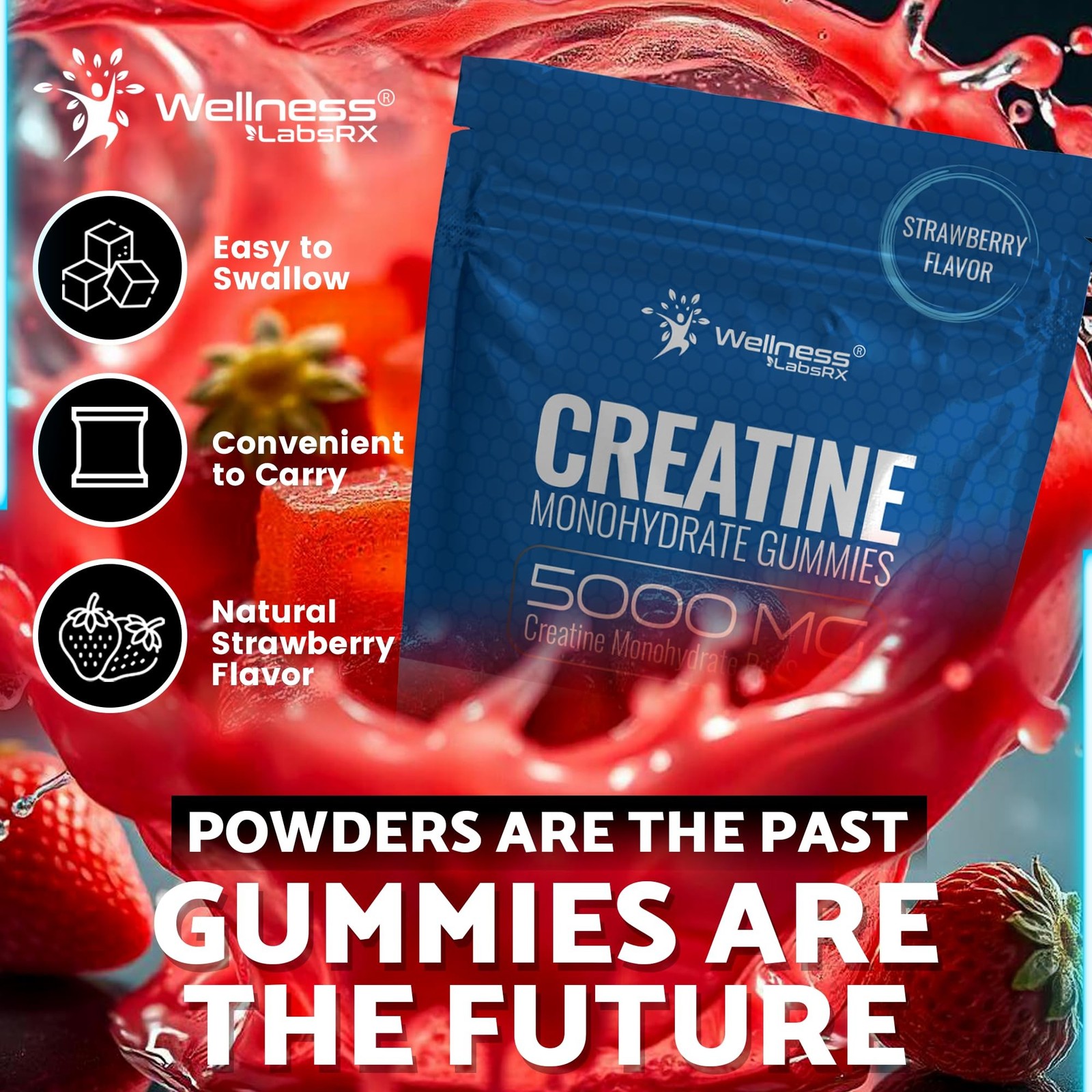 Creatine Gummies for Women & Men, Creatine Monohydrate Gummies, Strawberry | …