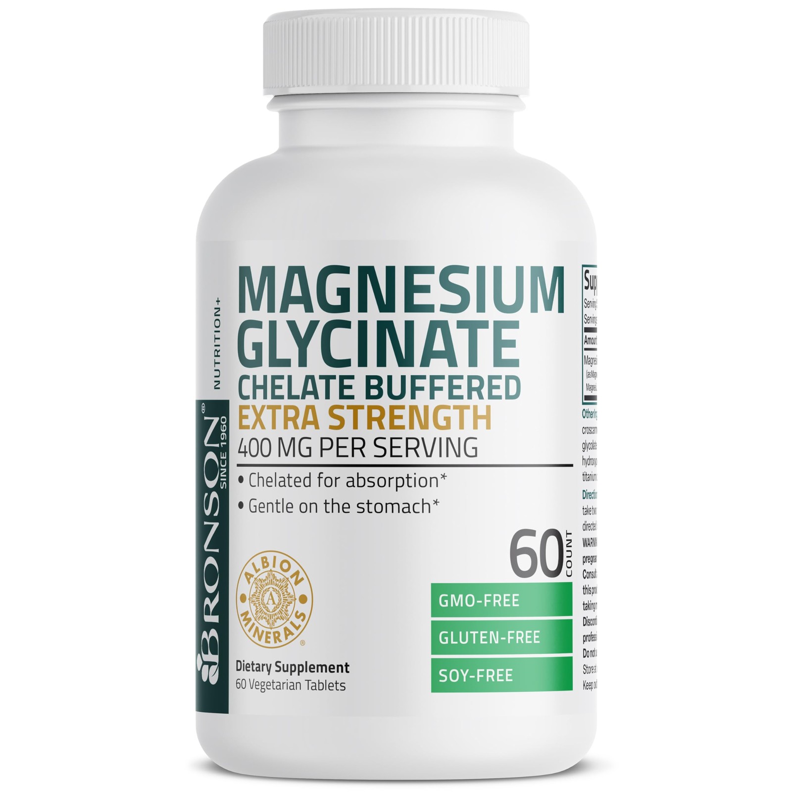 Bronson Magnesium Glycinate 400mg Extra Strength, 60 Count (Pack of 1)