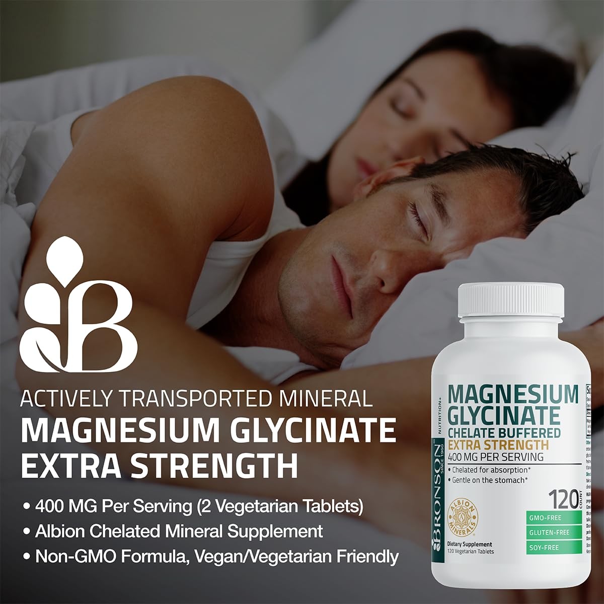 Bronson Magnesium Glycinate 400mg Extra Strength, 60 Count (Pack of 1)