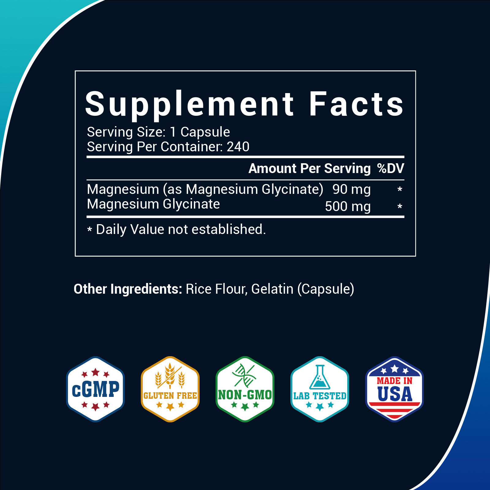 Magnesium Glycinate 500mg – 240 Capsules For Sleep, Stress Relief Support Bone