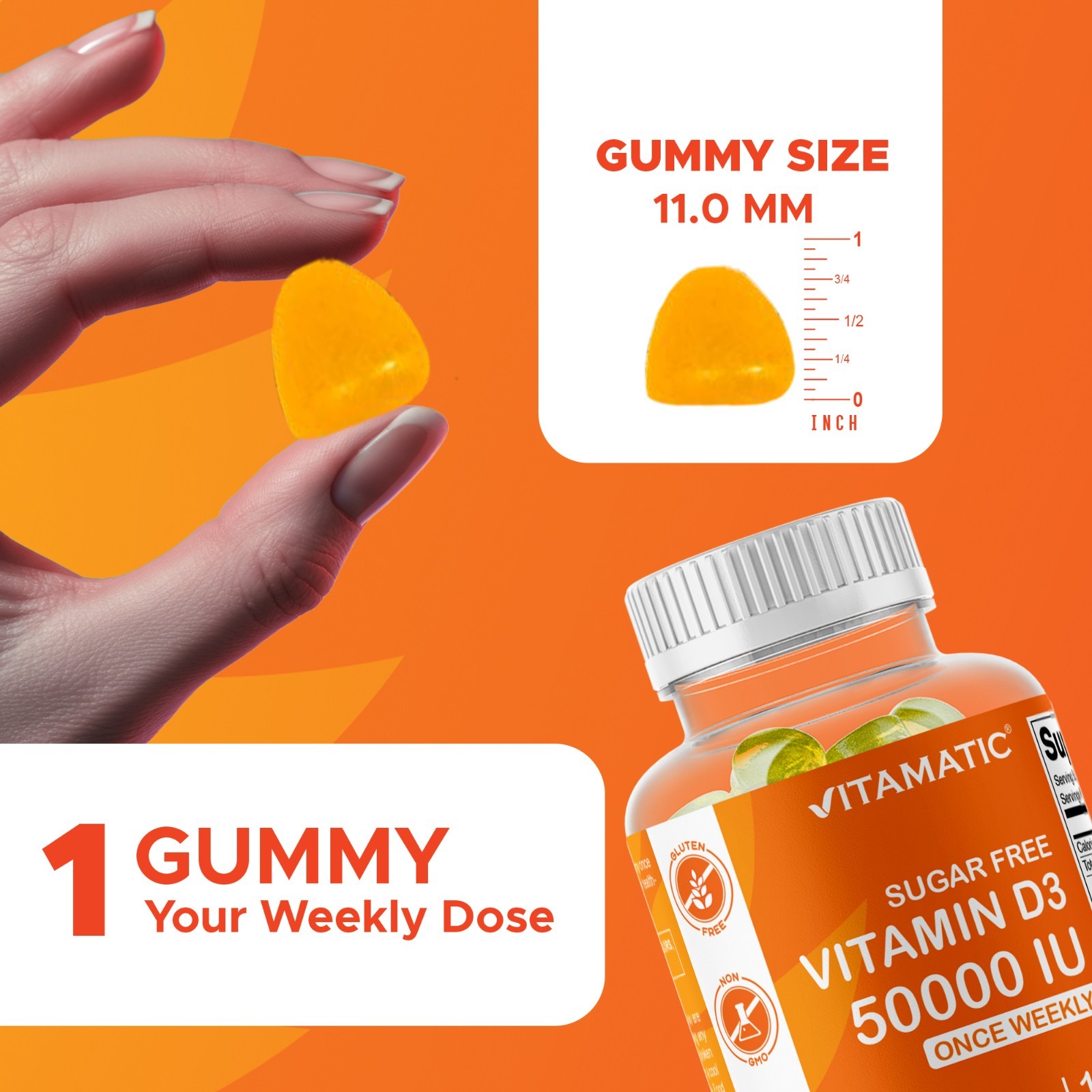 Vitamatic Sugar Free Vitamin D3 (50,000 IU) – 120 Pectin Based Gummies.