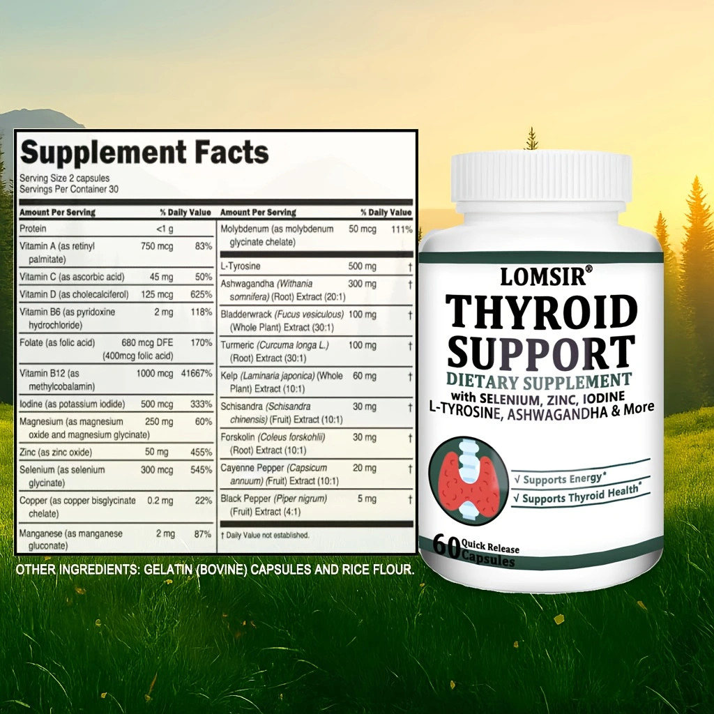 Thyroid Support for Women & Men – Selenium 300mcg Iodine 500mcg – 60 Capsules