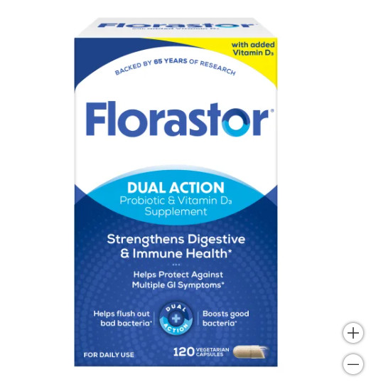 Florastor Daily Probiotic with Vitamin D3, 120 Vegetarian Capsules, Exp:09/2025+