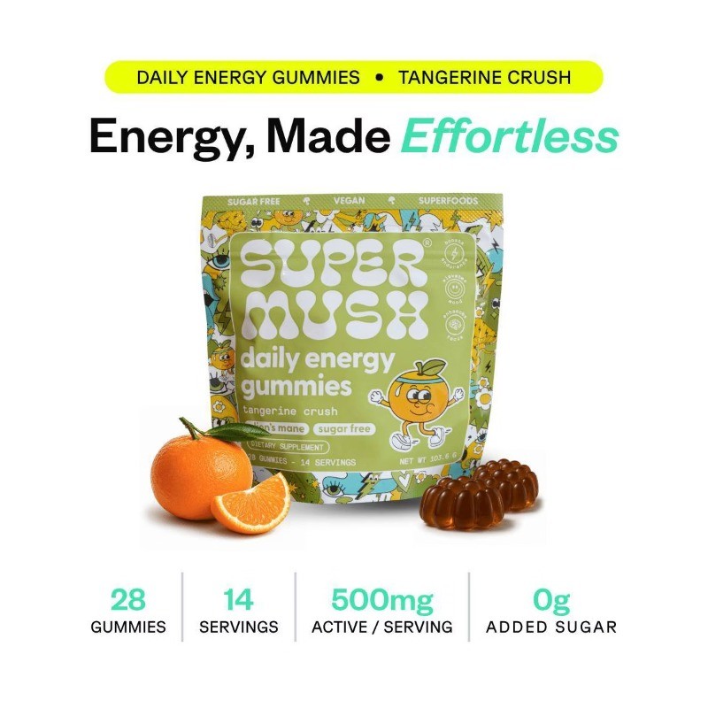 SuperMush Daily Energy Mushroom Supplement Gummies – 28ct/14 Servings
