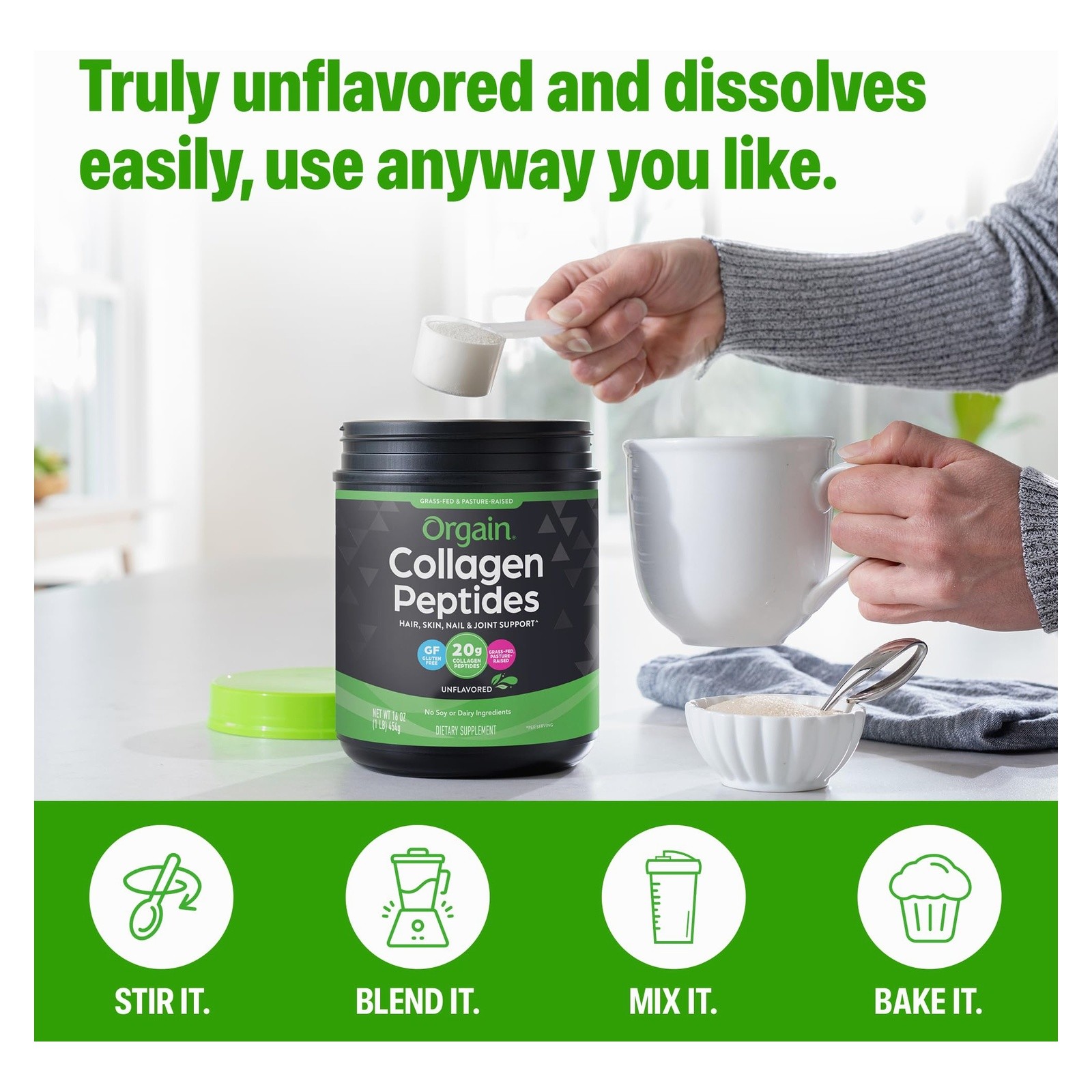 Orgain Hydrolyzed Collagen Peptides Powder 1lb Unflavored