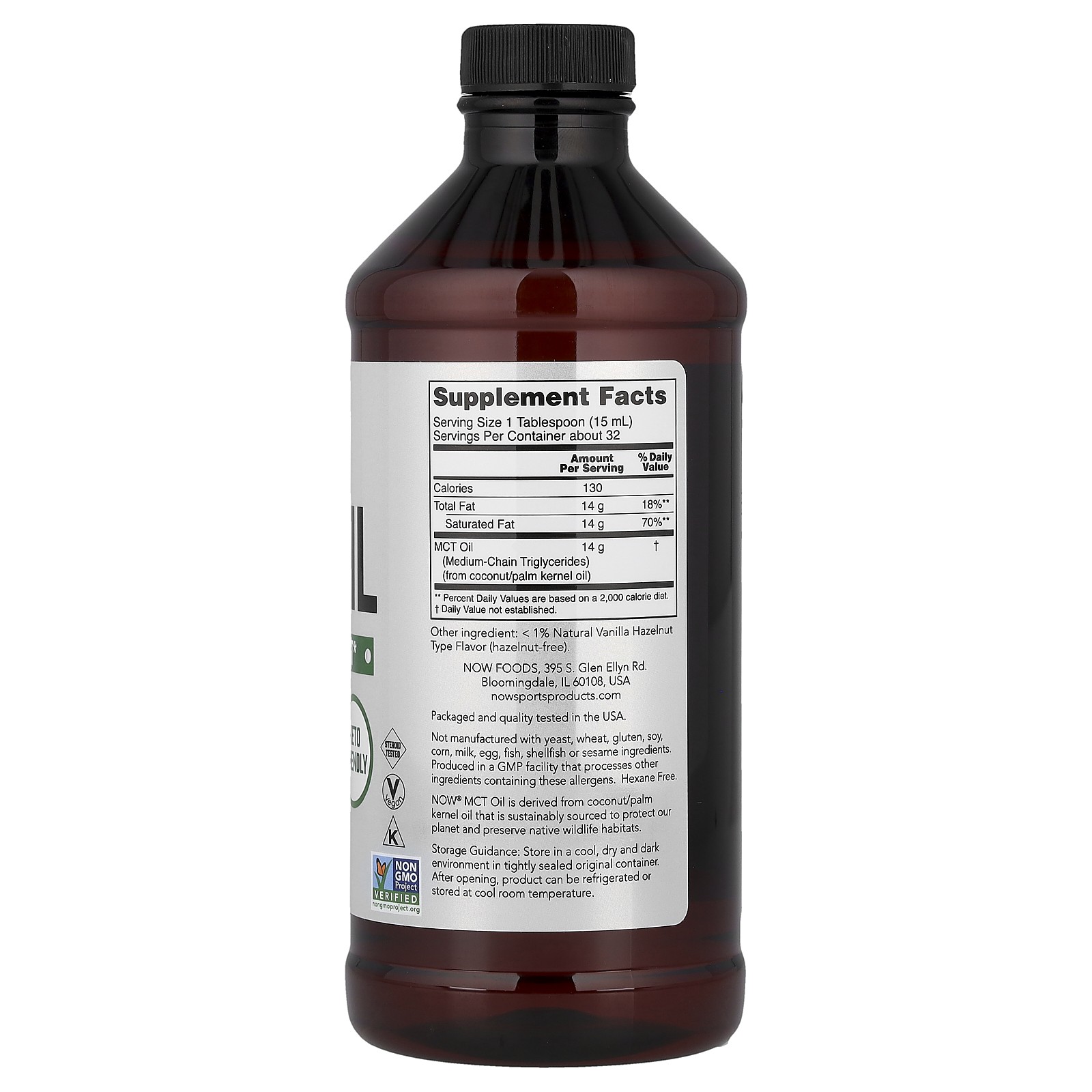 Now Foods Sports MCT Oil Vanilla Hazelnut 16 fl oz 473 ml GMP Quality Assured,