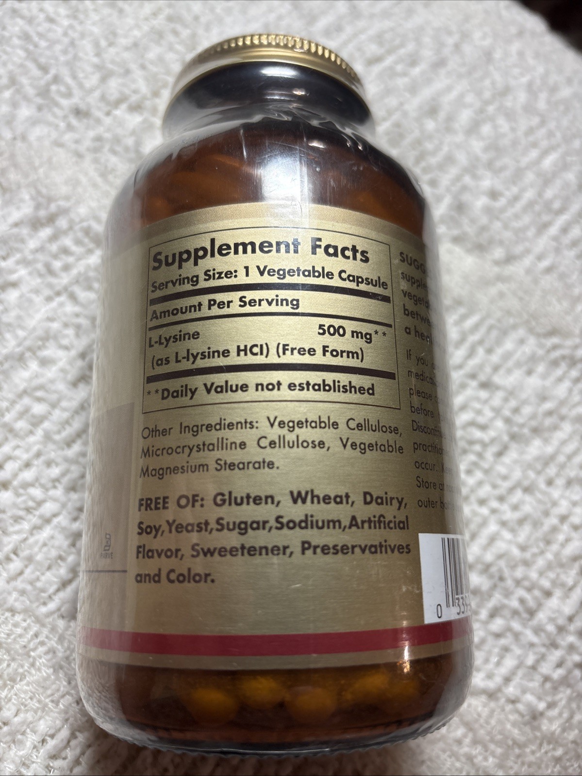 Solgar L-Lysine Vegetable Capsules 500mg 250 Count – Exp 06/2028 – Sealed