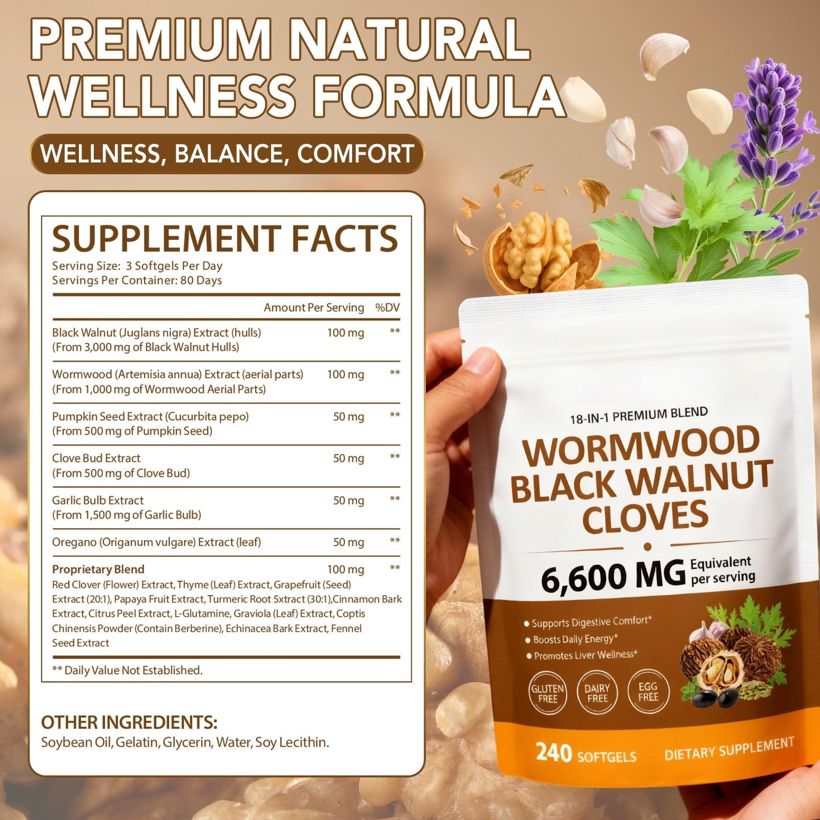 18-in-1 Gut Cleanse Softgels – Black Walnut, Wormwood, Clove & Garlic – 240 Coun