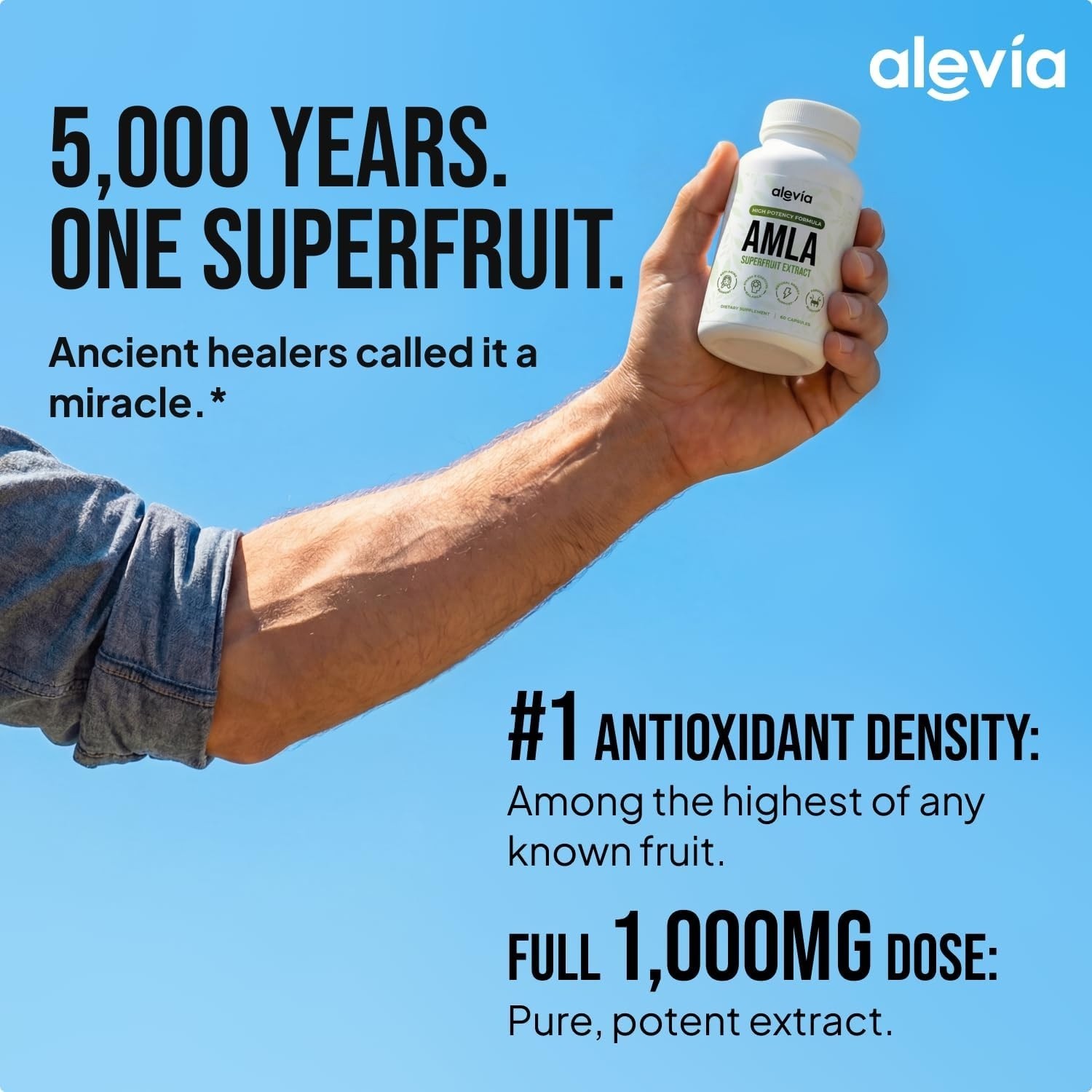 3PCS Alevia Organic Amla Capsules 1000mg Indian Gooseberry Amla Fruit Supplement