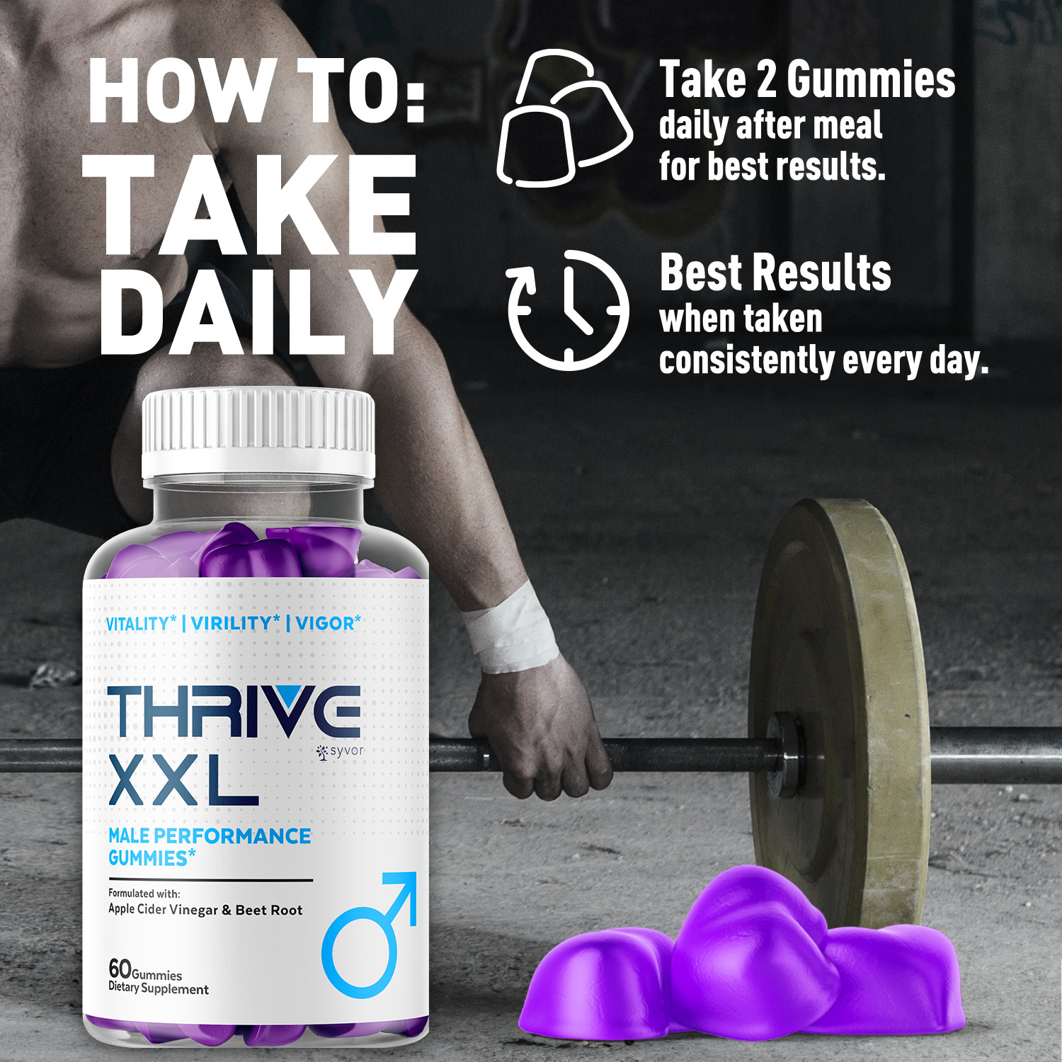 (1 Pack) Thrive XXL Male Gummys Advanced Formula ThriveXXL Vitamin 60 Gummies
