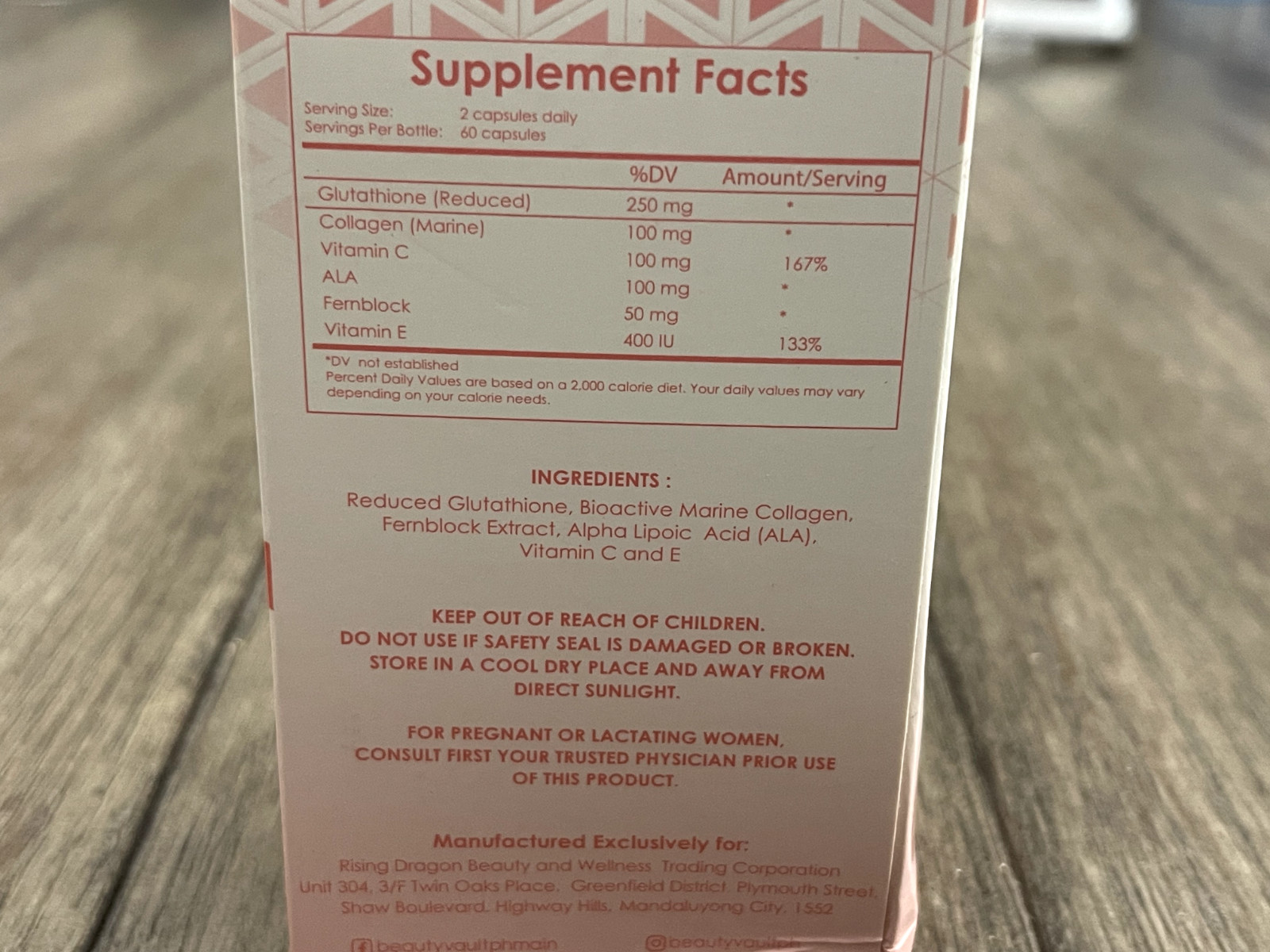 Beauty Vault LUMI 24H Glutathione Capsules, 60 Capsules (US Seller)