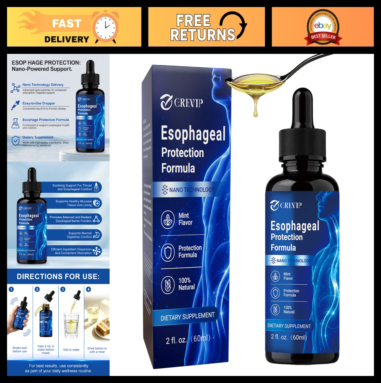 Esophageal Relief Drops – Slippery Elm, Zinc, L-Carnosine, Aloe Extract, Dairy F