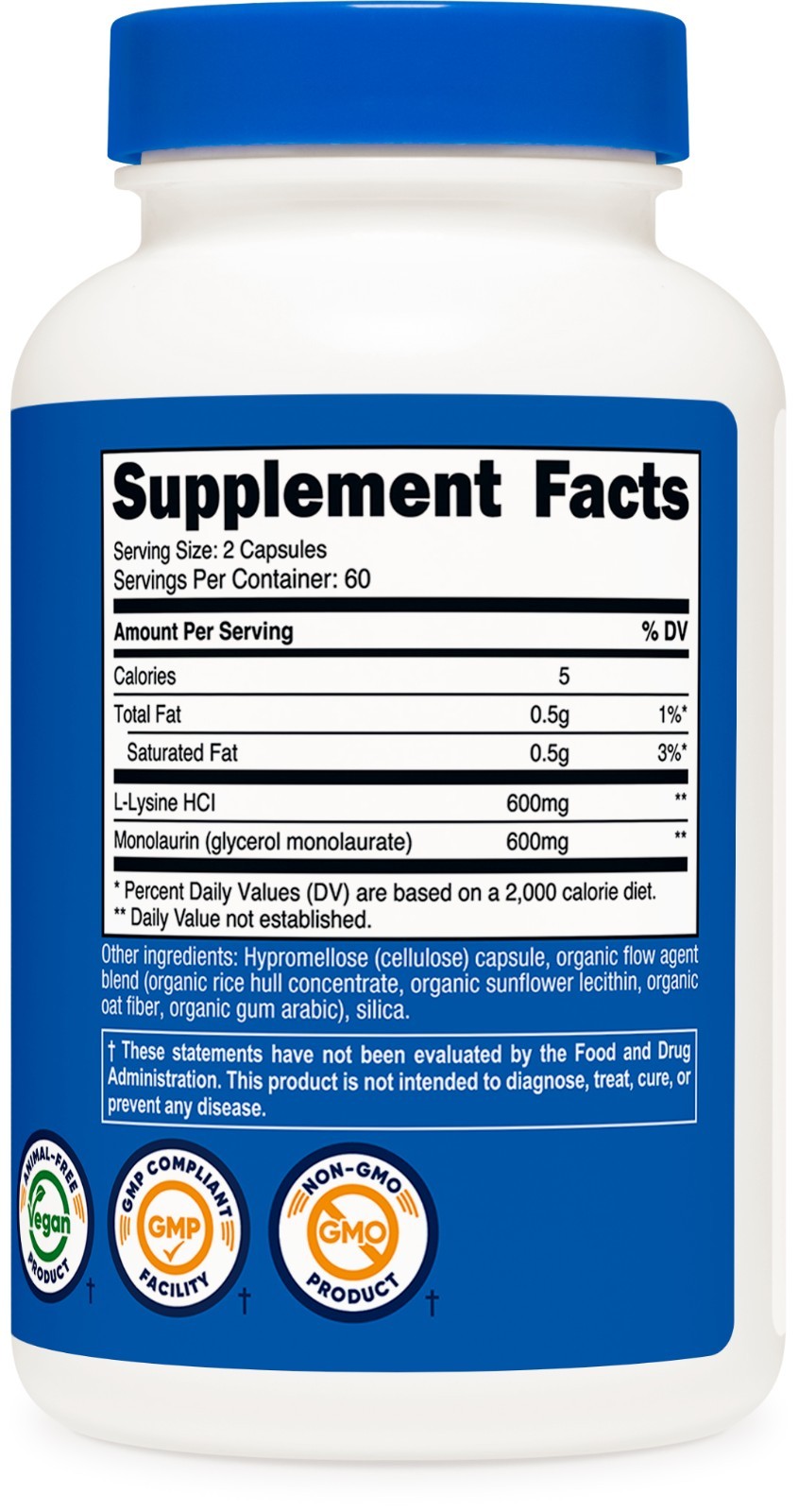 Nutricost L-Lysine + Monolaurin (1,200mg) 120 Capsules – L-Lysine HCI, Vegan