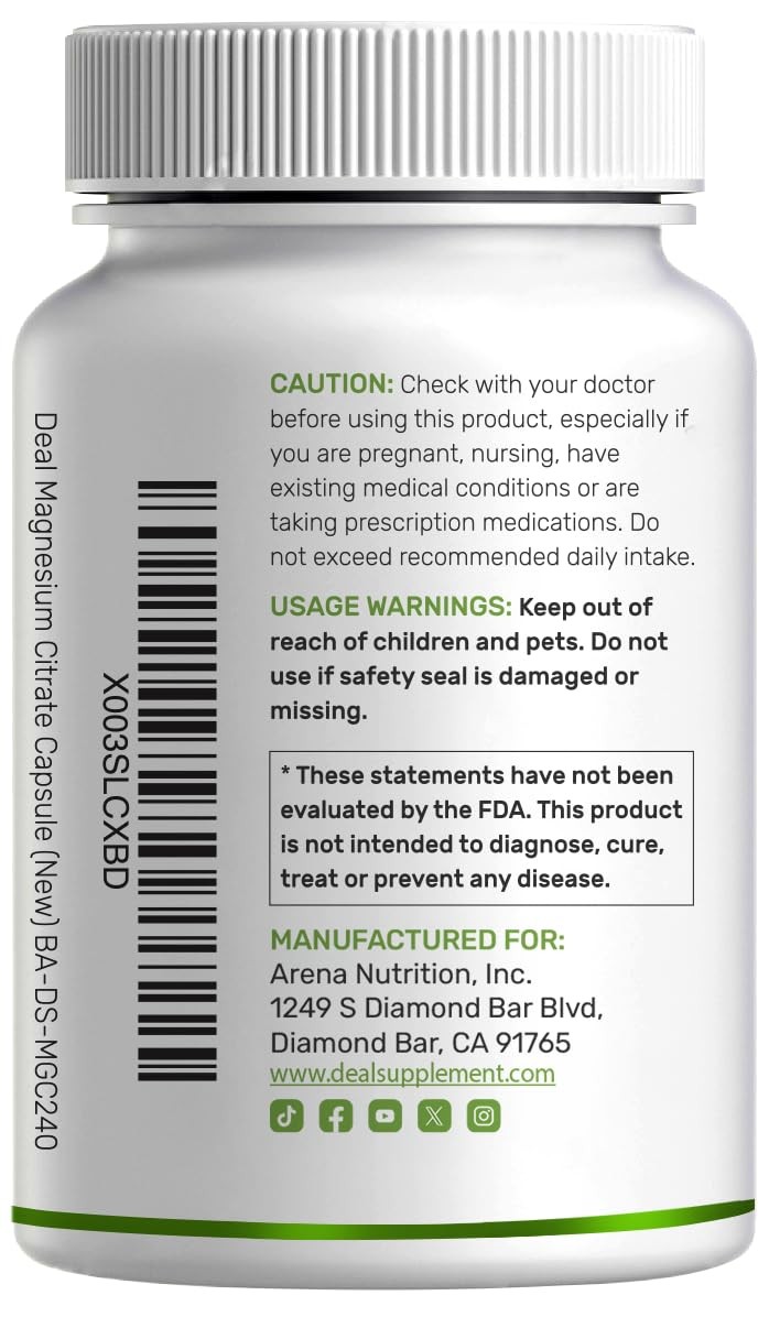 DEAL SUPPLEMENT Magnesium Citrate 500mg, 240 Capsules | 240 Count (Pack of 1)