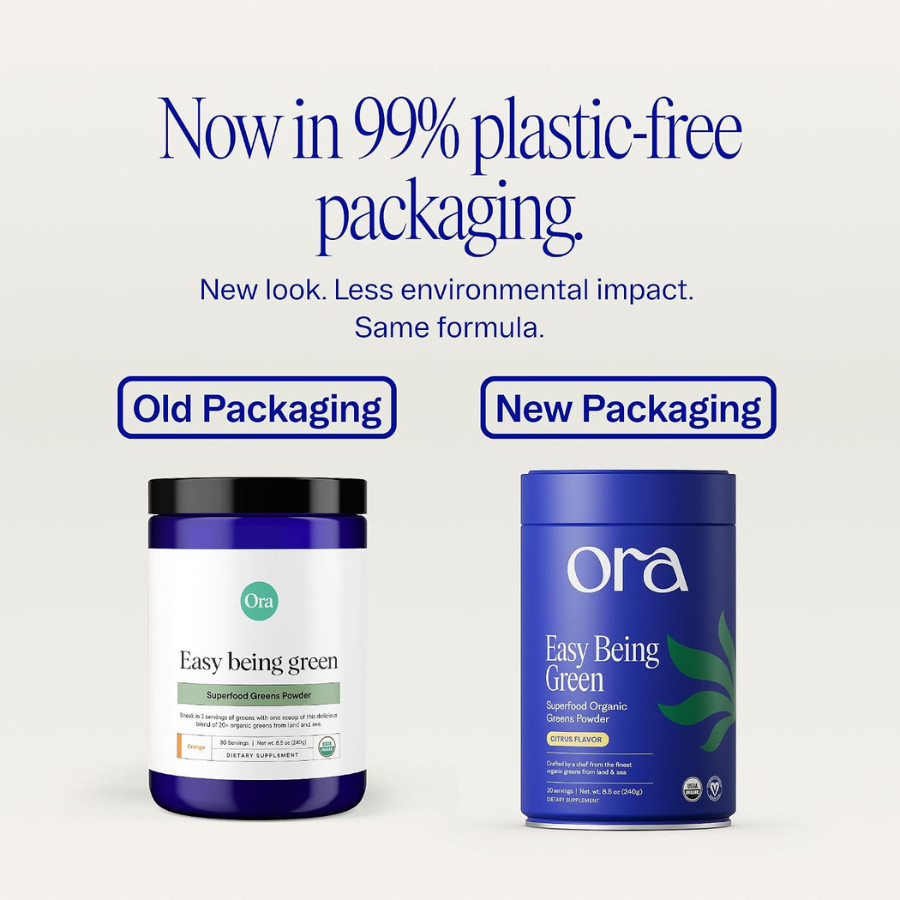 Ora Organic Easy Being Green – Superfood Greens Powder, Citrus Flavor, 30 Srv
