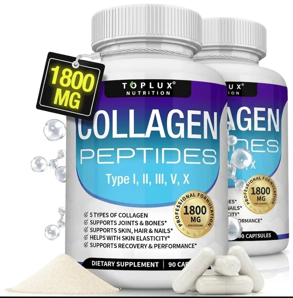 Toplux Multi Collagen Peptides Pills W I II III V X 1800Mg Complex Supplement