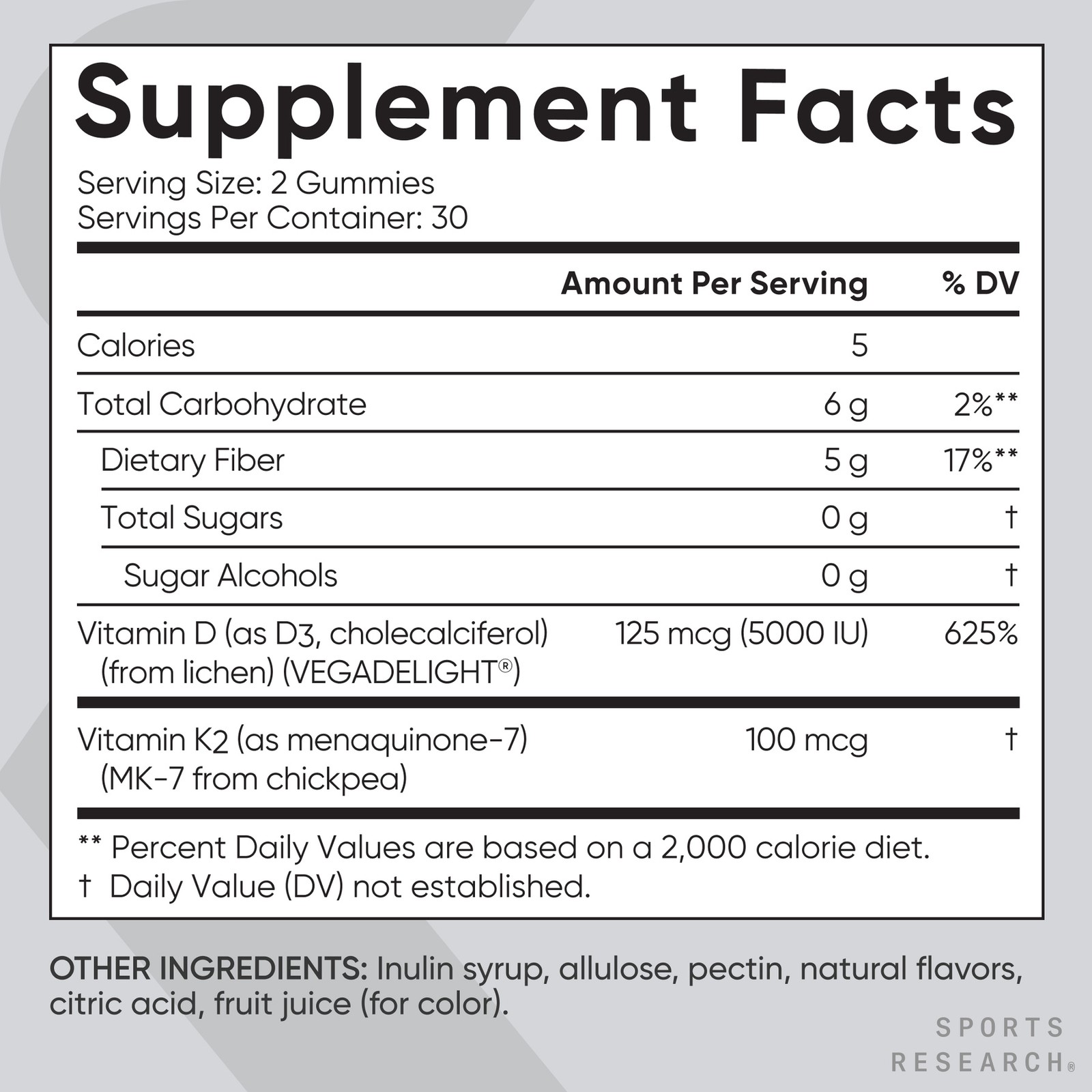 Vegan Vitamin D3 125mcg + K2 100mcg (60 gummies)