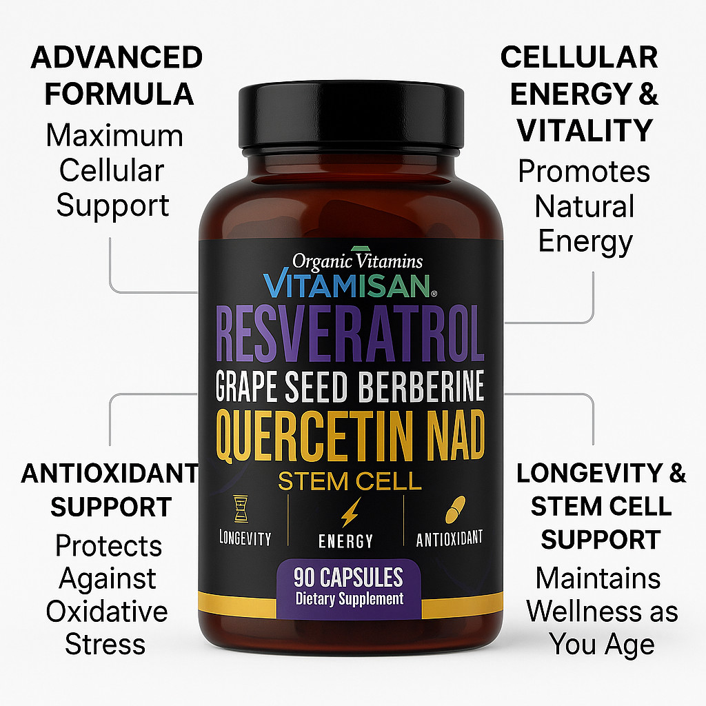 2 Pack – Resveratrol Quercetin NAD Grape Seed Berberine Stem Cell Energy Antioxi