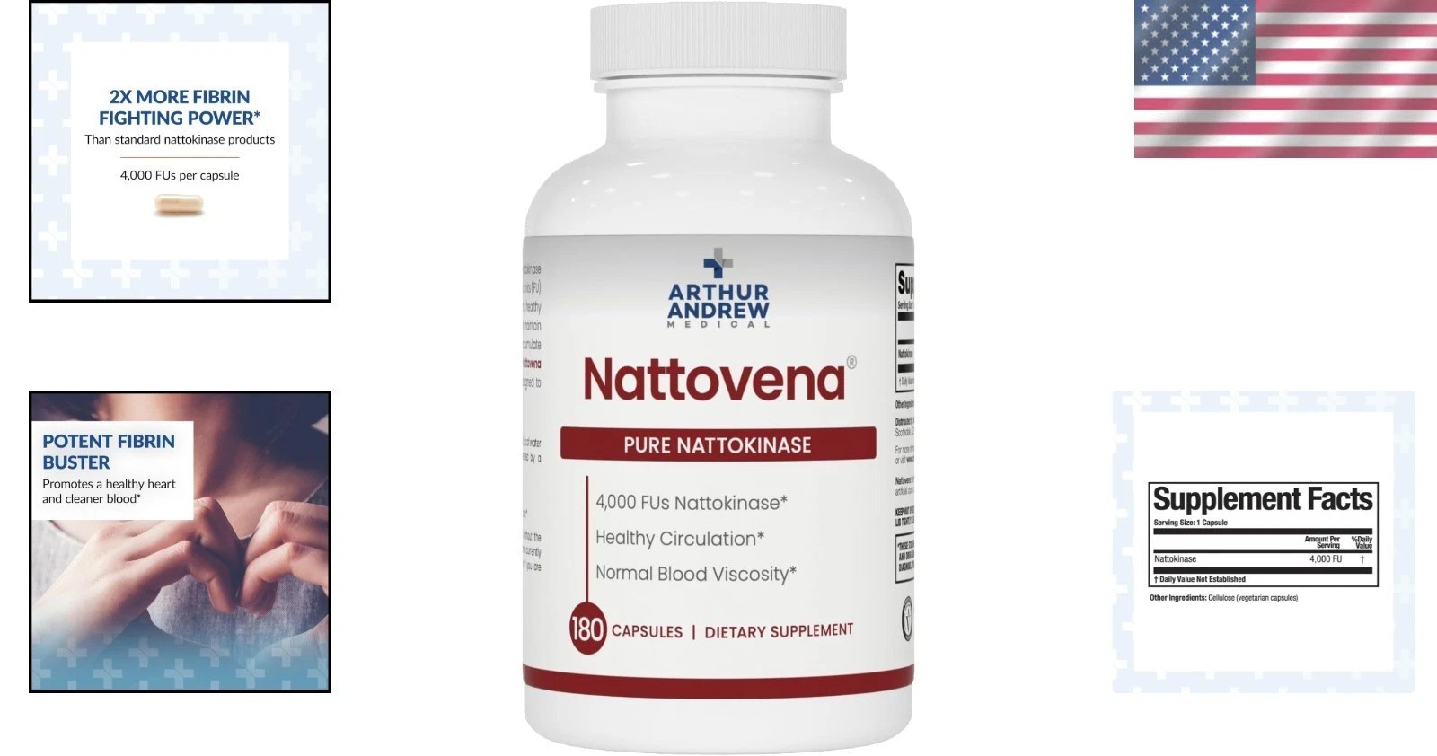 Nattovena Double Strength Nattokinase: 4000 FU, 180 Capsules Heart Health