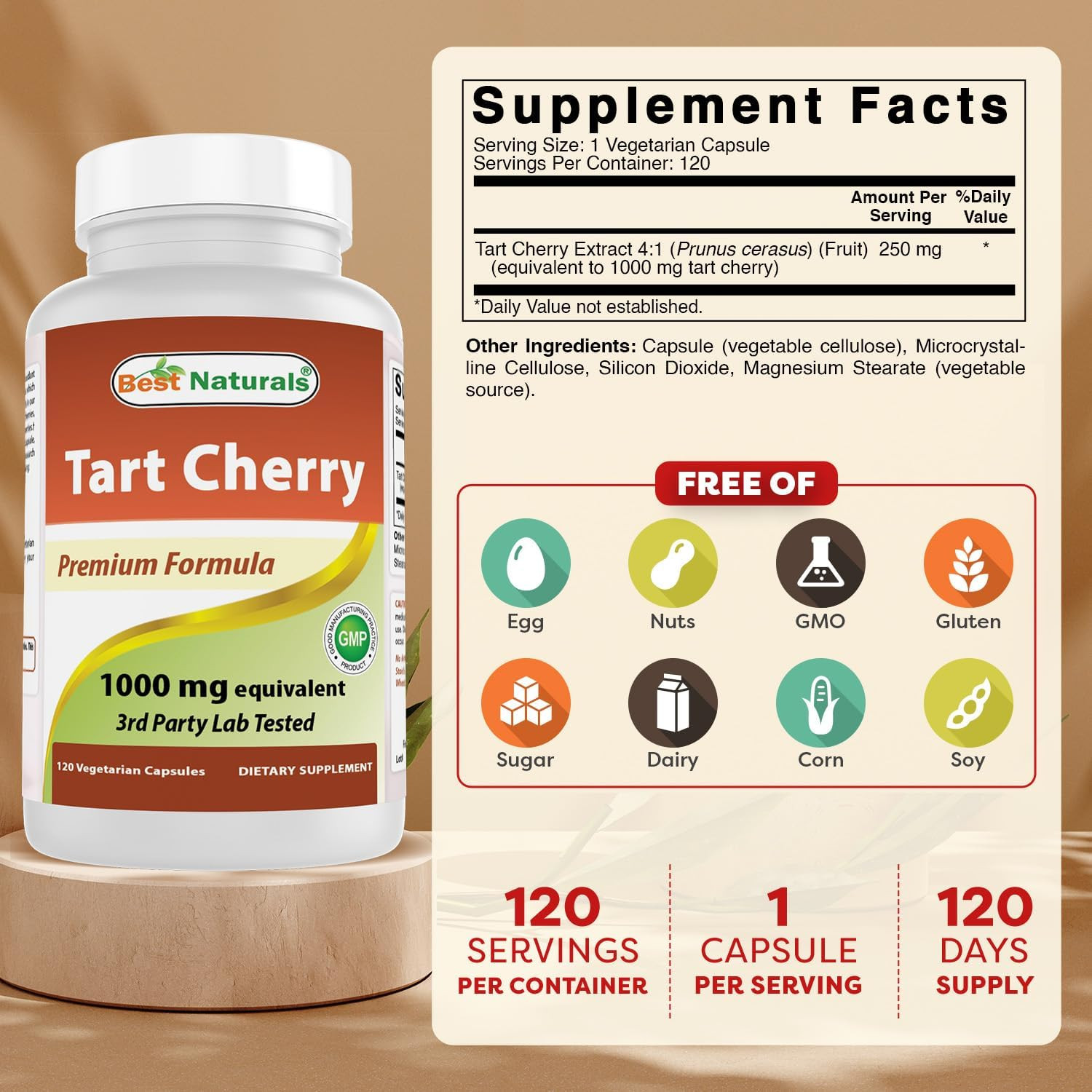 Tart Cherry Extract 1000 Mg (Non-Gmo) Veggie Capsules – Promotes Healthy Uric Ac