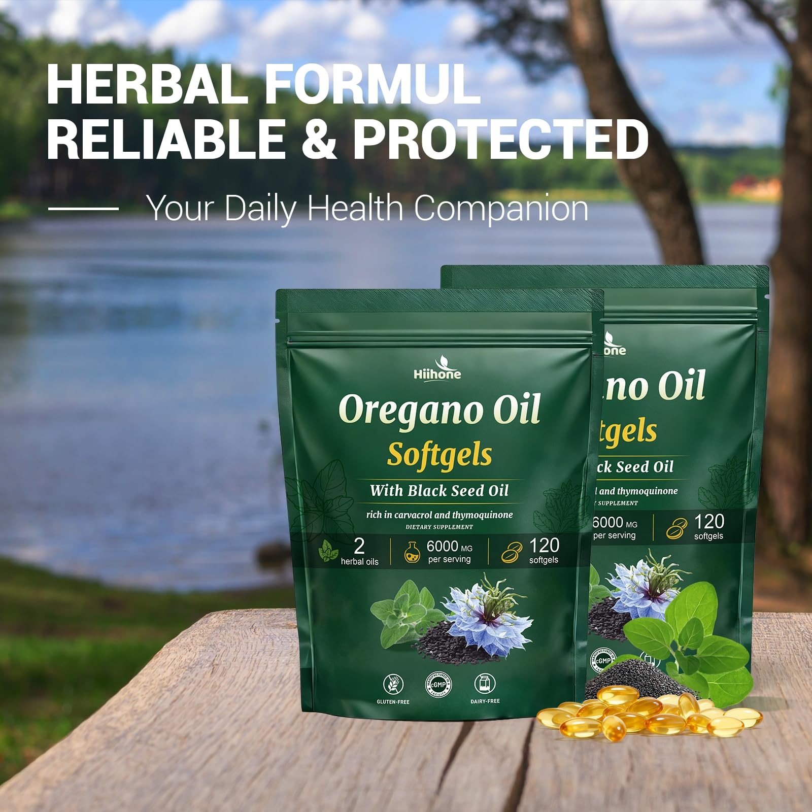 HIIHONE 2 Pack Oil of Oregano&Black Seed Softgels Count with Carvacrol,Free ship