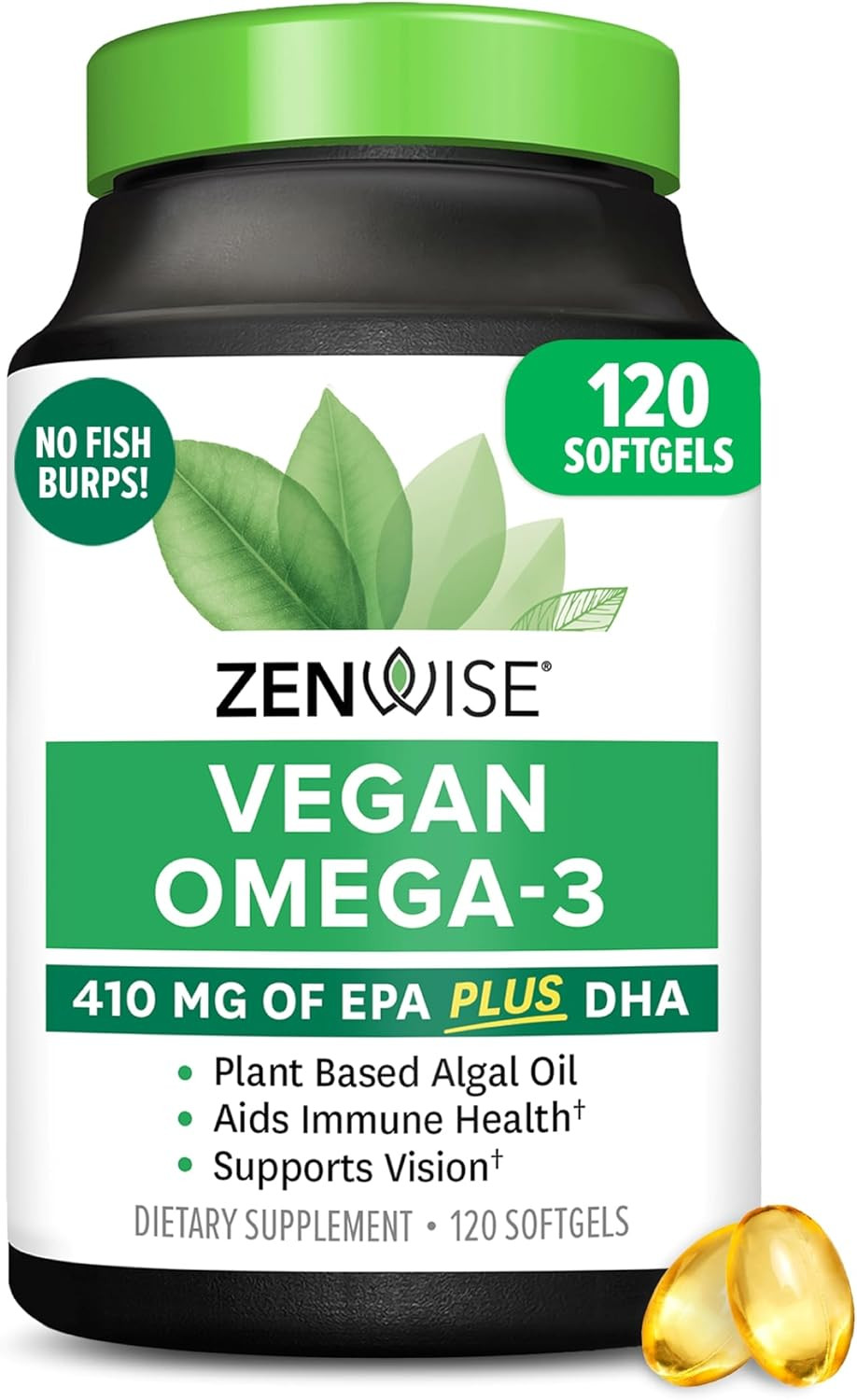 Zenwise Health Vegan Omega 3 Supplement – Burpless Omega 3 Supplement with DHA,