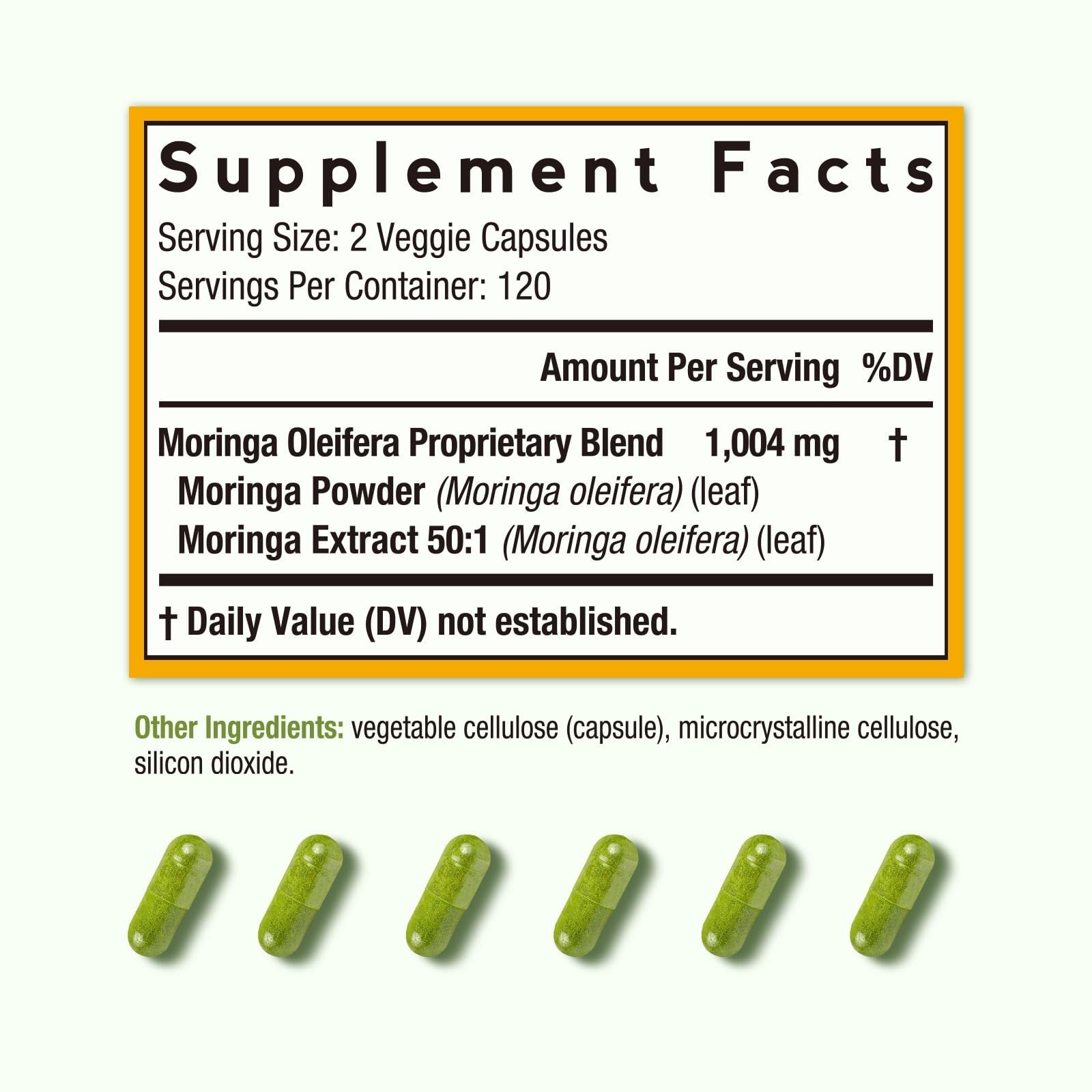 Moringa Superfood Capsules – Natural Antioxidant, Non-GMO, Vegan, 240 Count