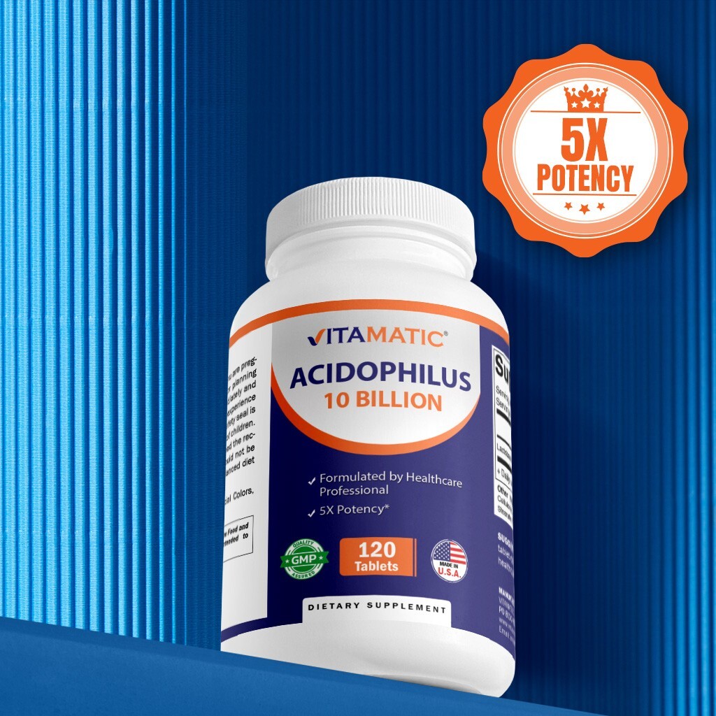 Vitamatic Acidophilus Probiotic – 10 Billion CFU – 5X Potency – 120 Tablets