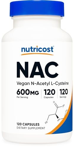 Nutricost N-Acetyl L-Cysteine (NAC) 600mg, 120 120 Count (Pack of 1), Red