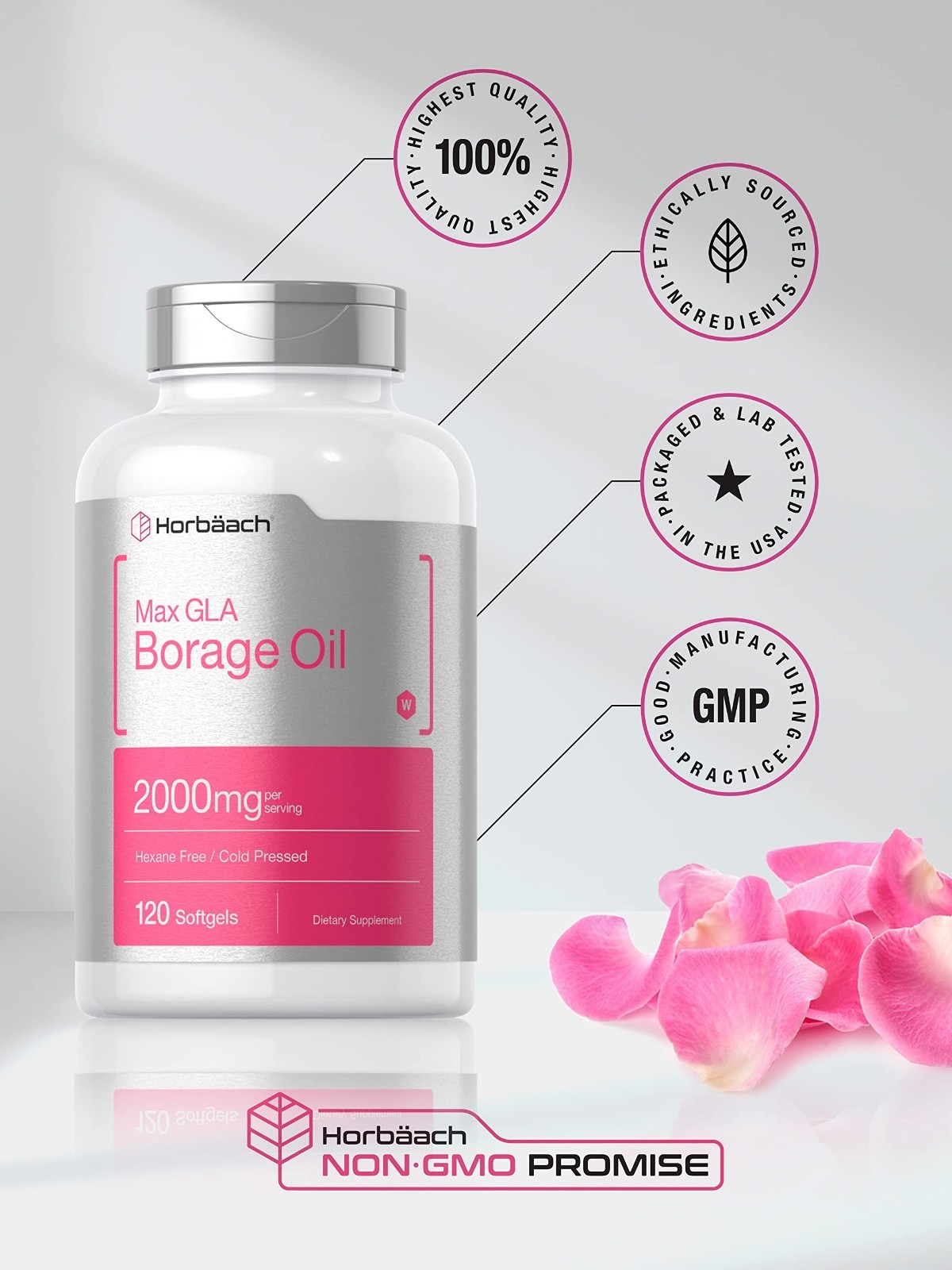 Borage Oil Capsules 2000mg | 120 Softgels | 320mg GLA | Cold Pressed Seed Oil Su