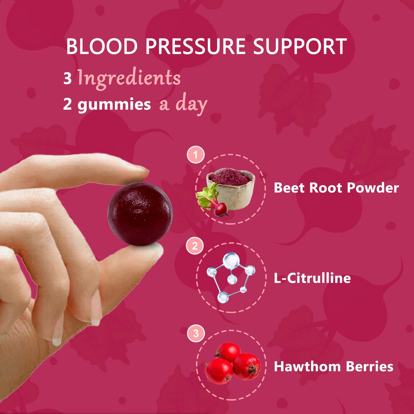 Beet root 2000mg Gummies–for Blood Flow & Heart 60 Gummies