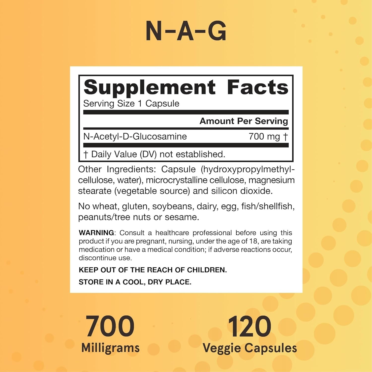 N-A-G 700 mg – Gluten-Free Veggie Capsules for Joint Health Support – 120 Count