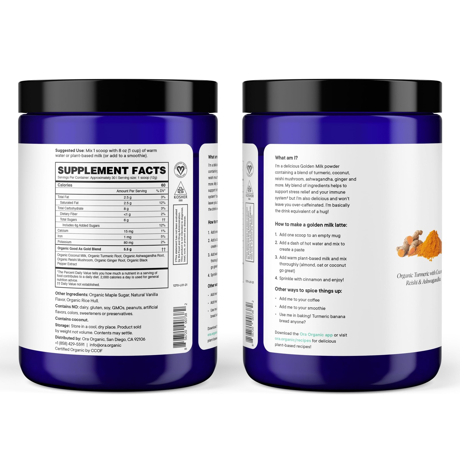Ora Organic Golden Milk Powder Ayurvedic Turmeric Powder with Organic Adapto…