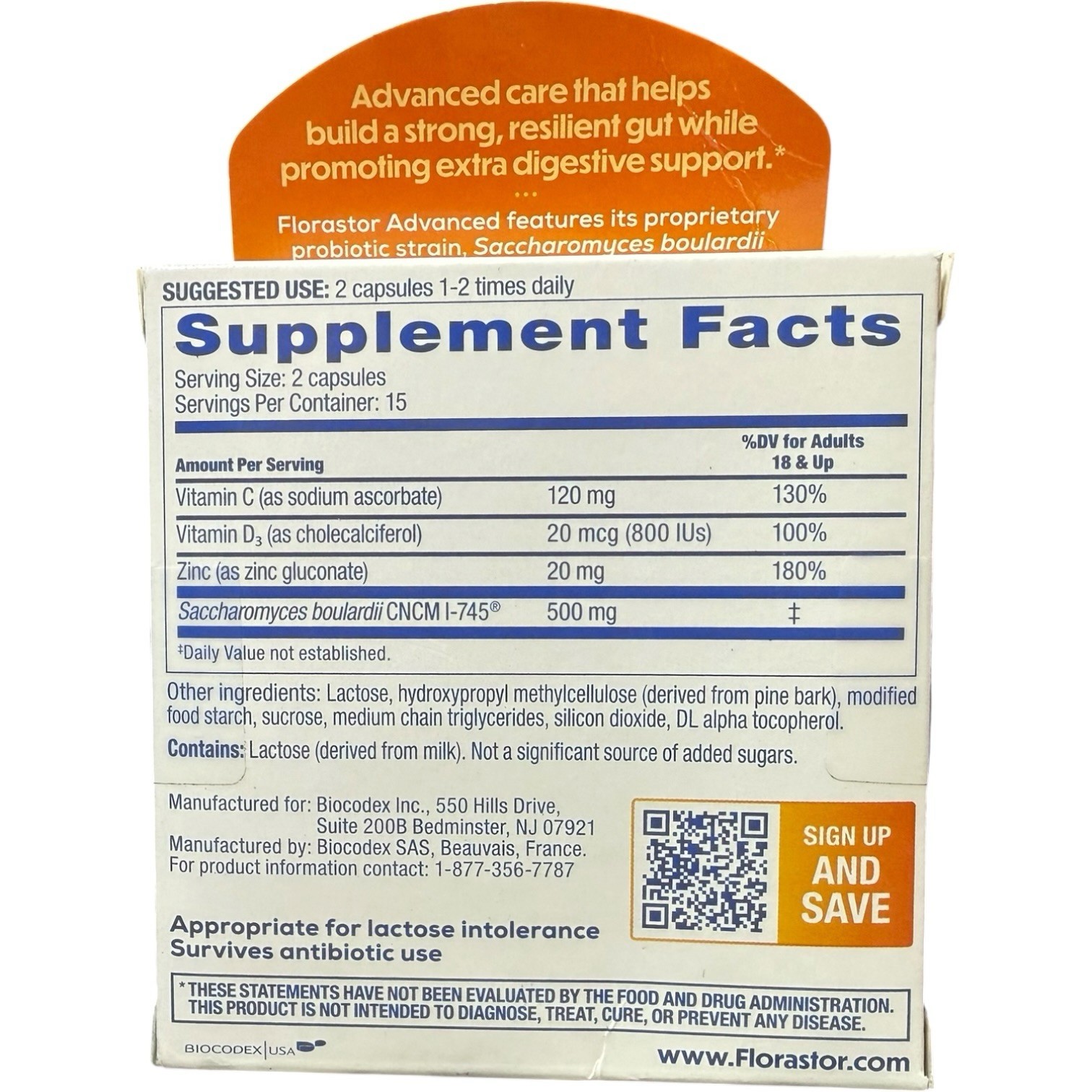(2) Florastor ADVANCED IMMUNITY Probiotic & Immune supplement 30Ct Exp-07/2027