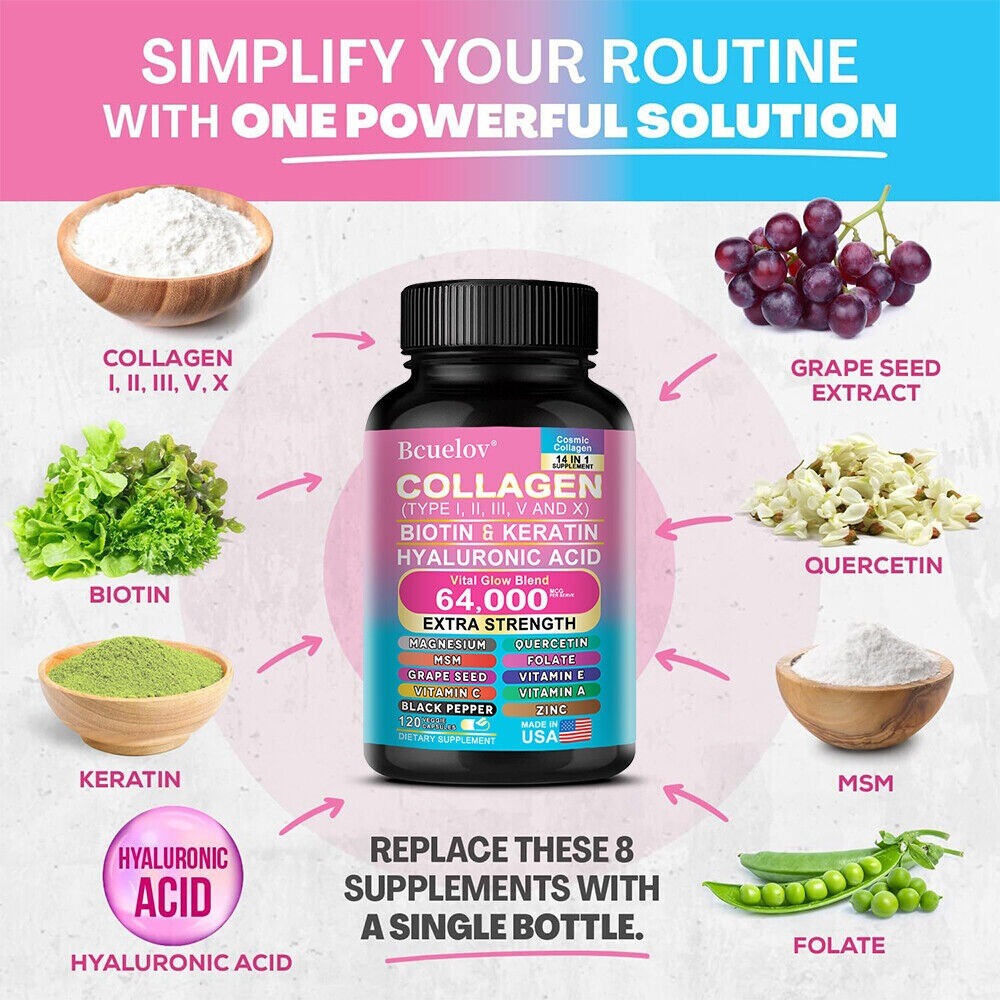 Biotin Keratin Supplement Collagen That Helps Hair Skin Nails Grow 120 Pills US
