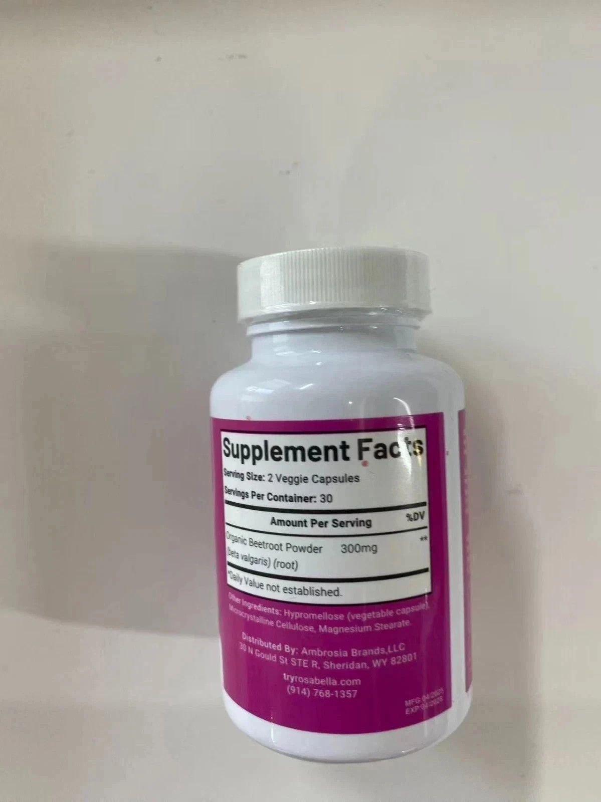 3BOTTLES of Rosabella (1300mg) Organic Beetroot Capsules for Blood Flow & Heart