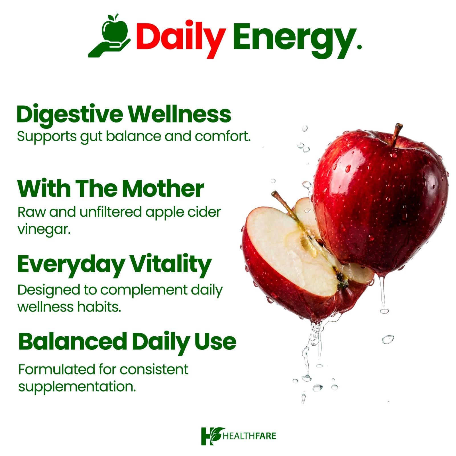 Healthfare Apple Cider Vinegar 3,200mg Maximum Immune Strength ACV Supplement