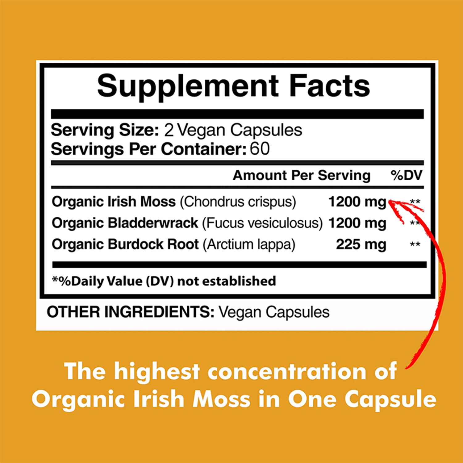 Sea Moss Capsules 2625mg – Irish Moss & Burdock Root – Thyroid & Immune Support