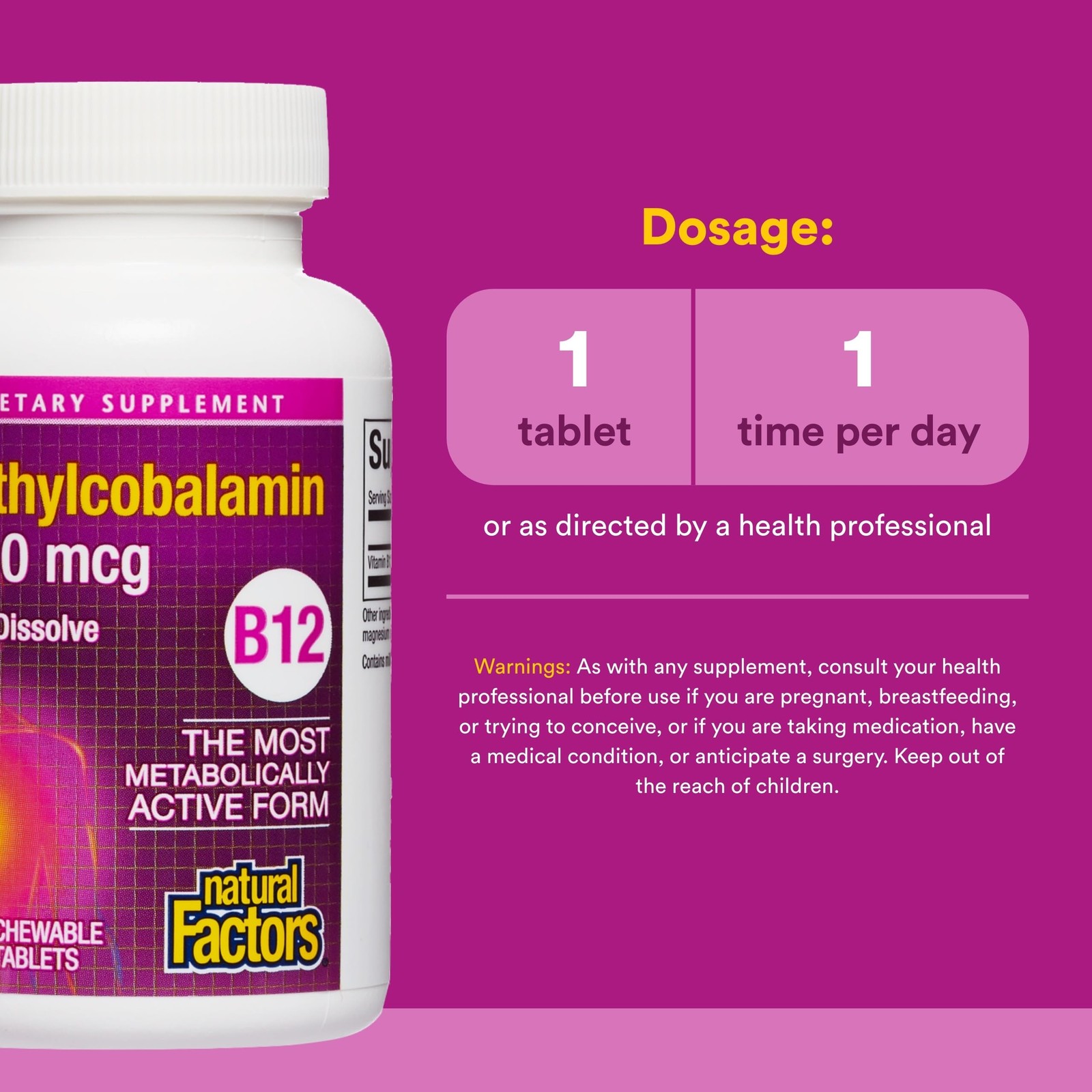 Natural Factors, Vitamin B12 Methylcobalamin 1000 mcg, 90 count (Pack of 1)