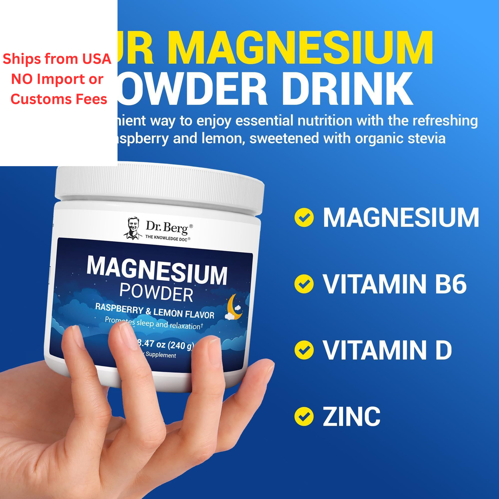 Dr. Berg Magnesium Glycinate Powder for Sleep, 8.47 Ounce (Pack of 1)