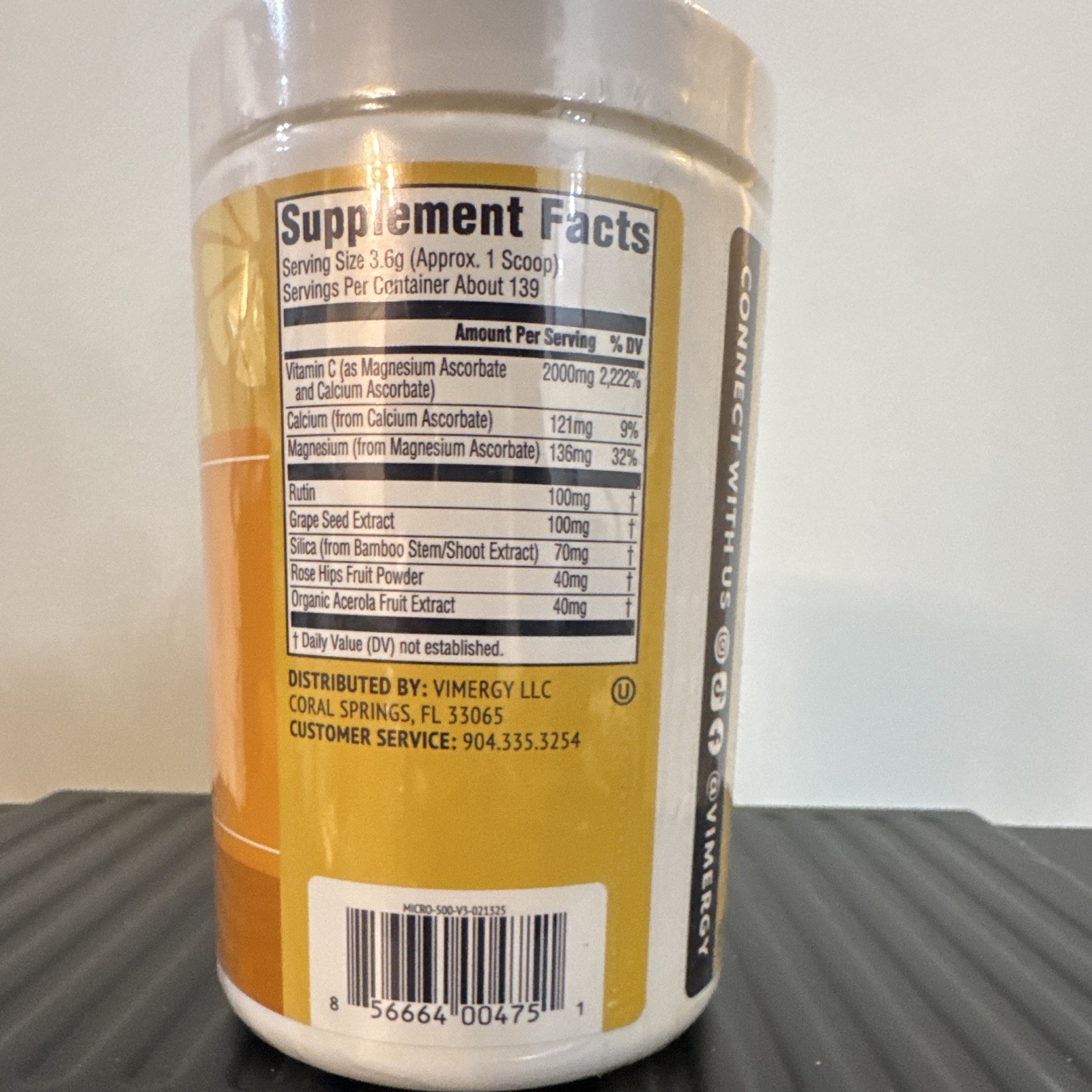 Vimergy Micro-C Immune Support Vitamin C Powder 500g 2000mg Neutral Vegan
