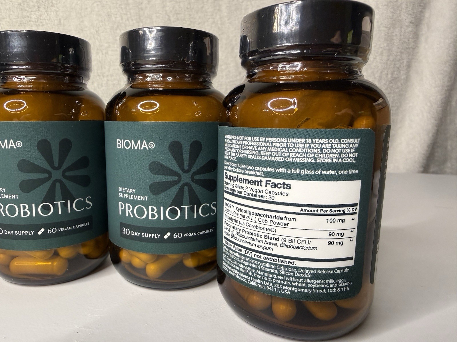 Bioma Probiotics, Dietary Supplement, 60 capsules x 3 bottles, New, Unopened