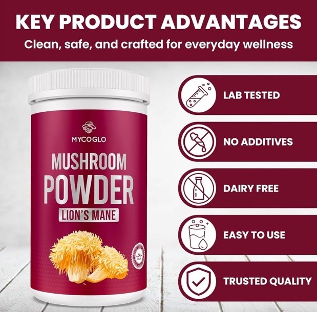 MYCOGLO Lion’s Mane Mushroom Powder 151 Servings Sealed Exp 10/2027
